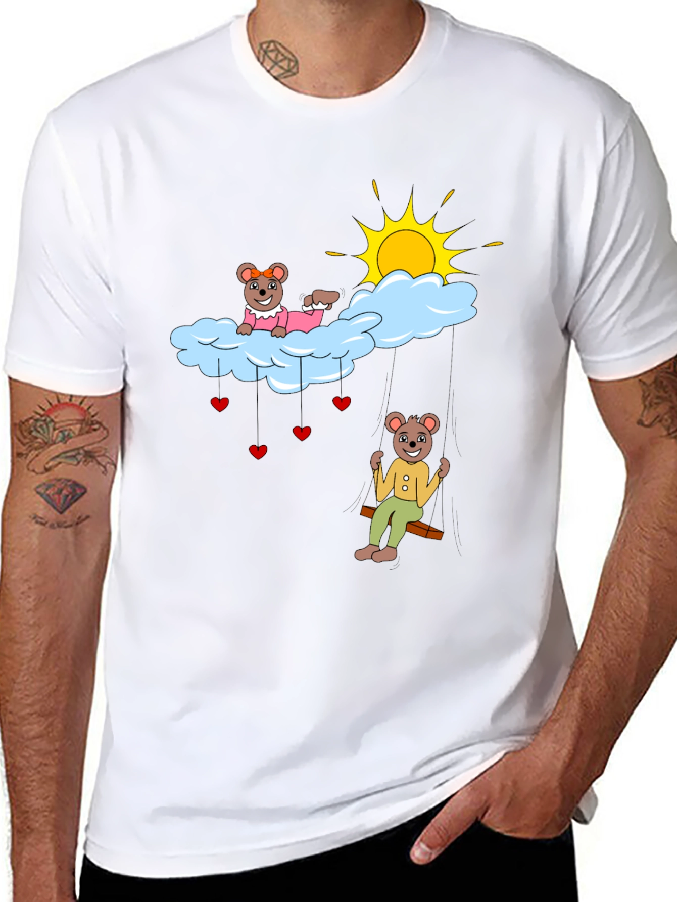 Cute Bear Couple Cloud Swing Graphic T-Shirt
