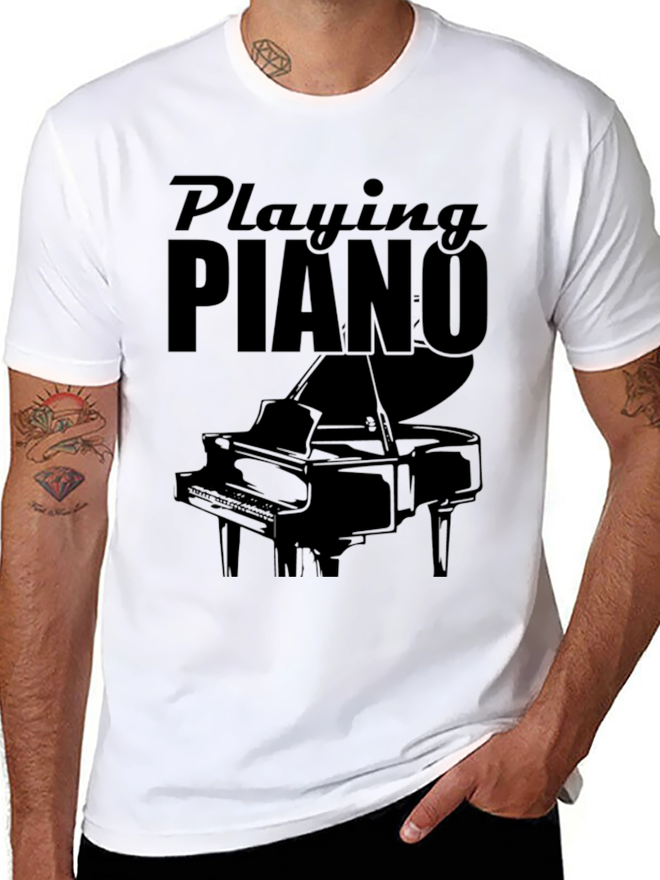 Playing Piano Graphic Tee - Black