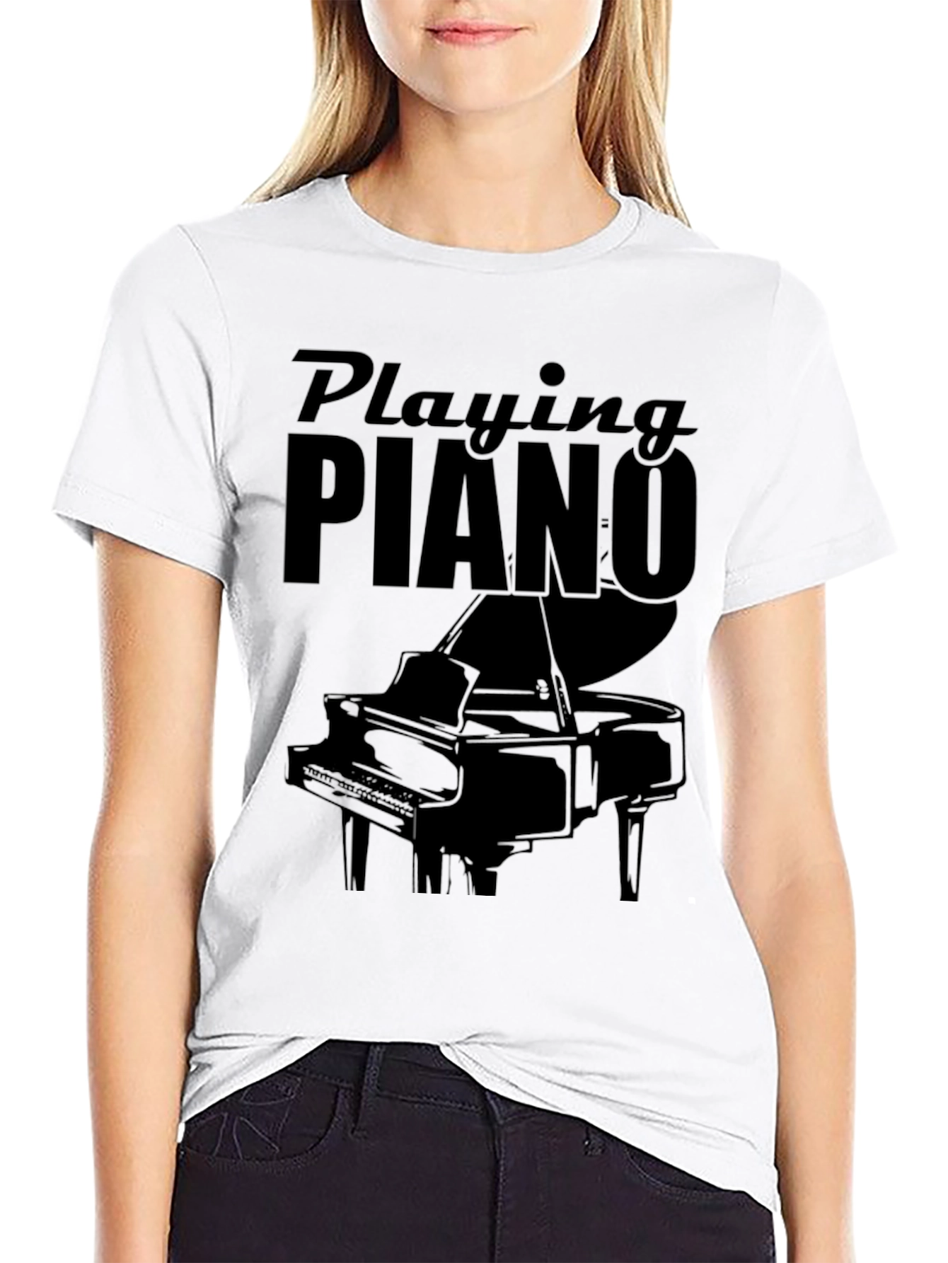 Playing Piano Graphic Tee - Black