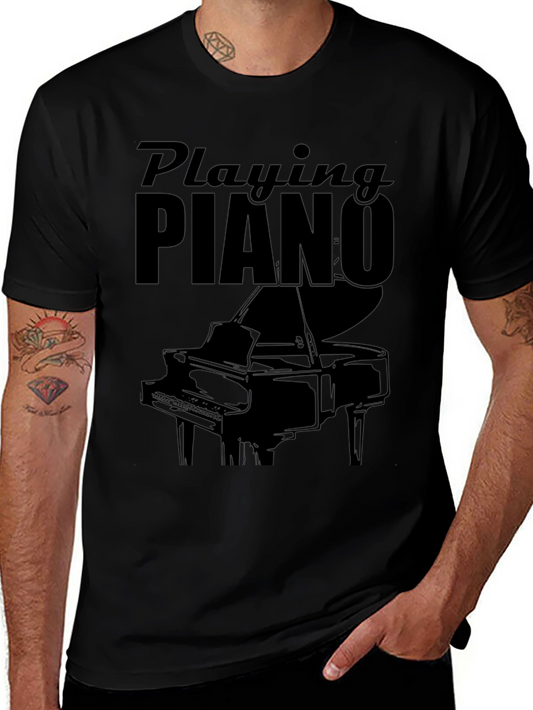 Playing Piano Graphic Tee - Black