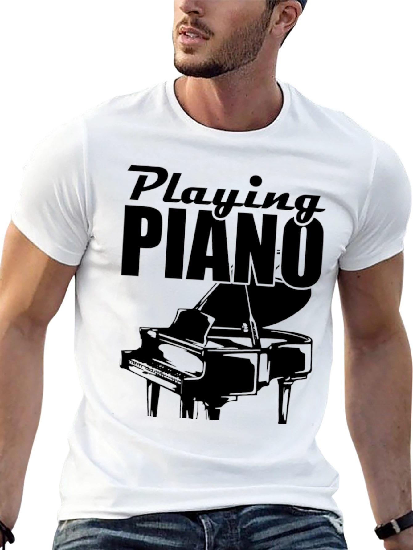 Playing Piano Graphic Tee - Black