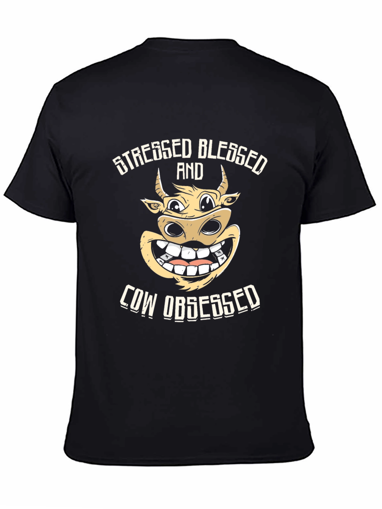 Stressed Blessed Cow Obsessed Black T-Shirt