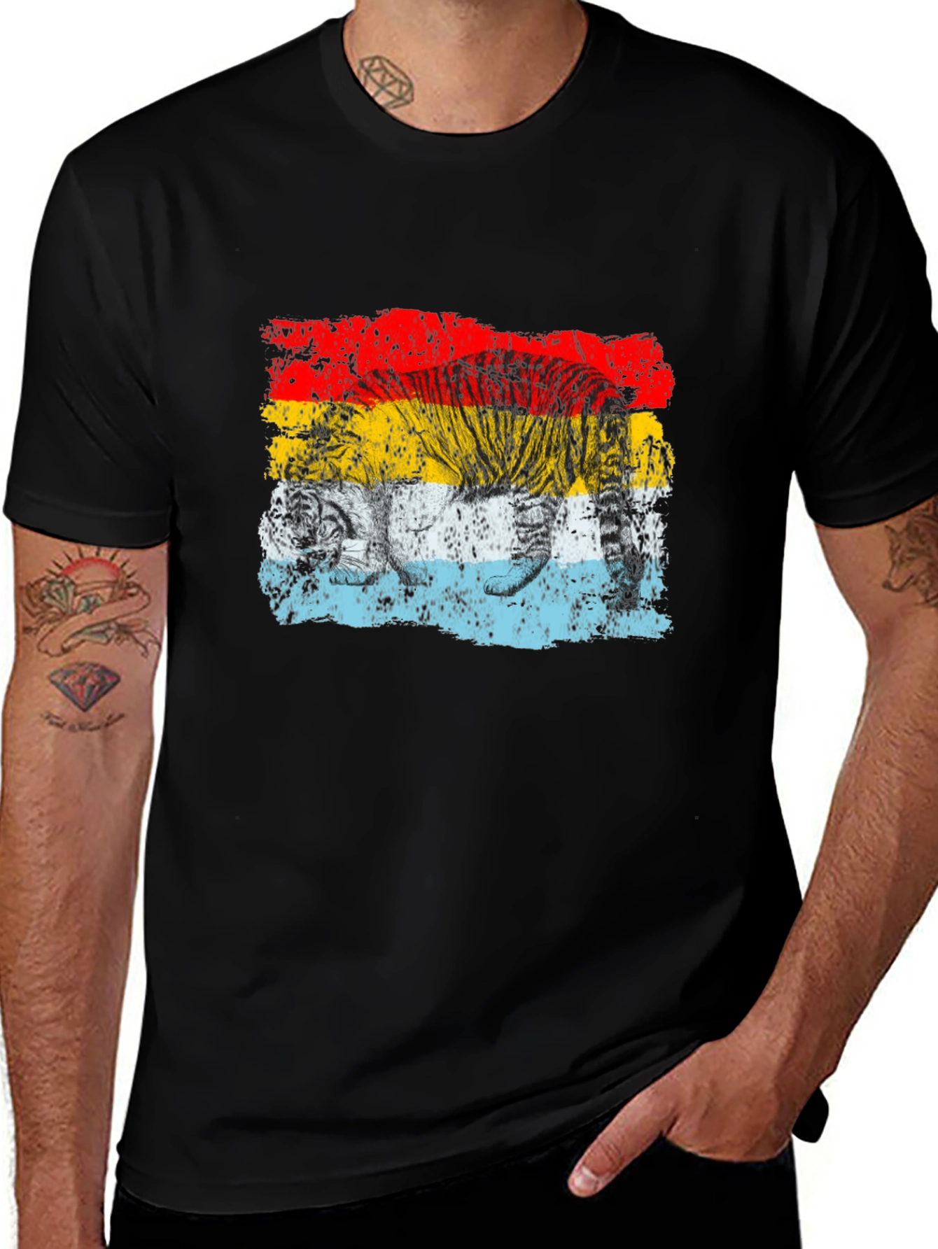 Retro Tiger Graphic Black T-Shirt