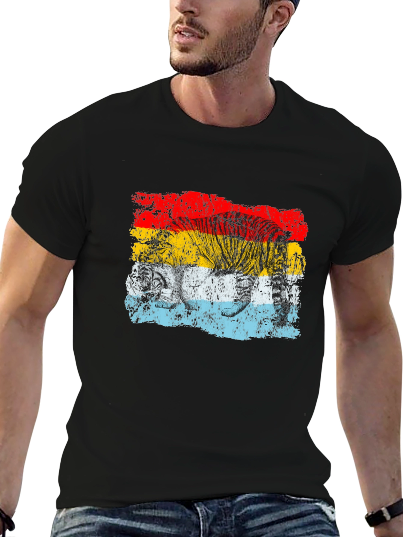 Retro Tiger Graphic Black T-Shirt