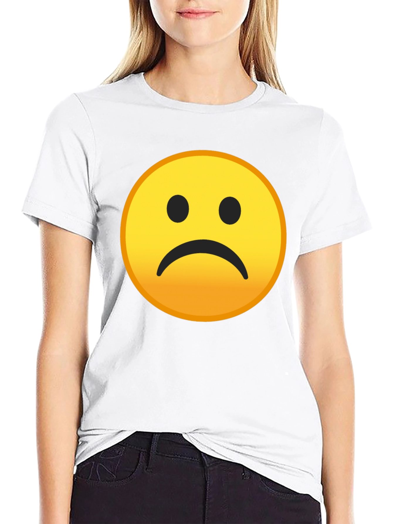 Sad Emoji Graphic Black T-Shirt