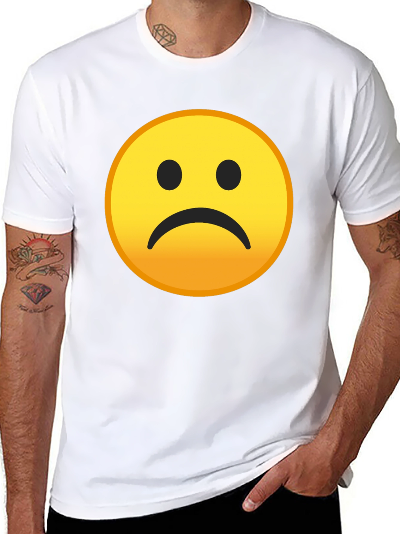Sad Emoji Graphic Black T-Shirt