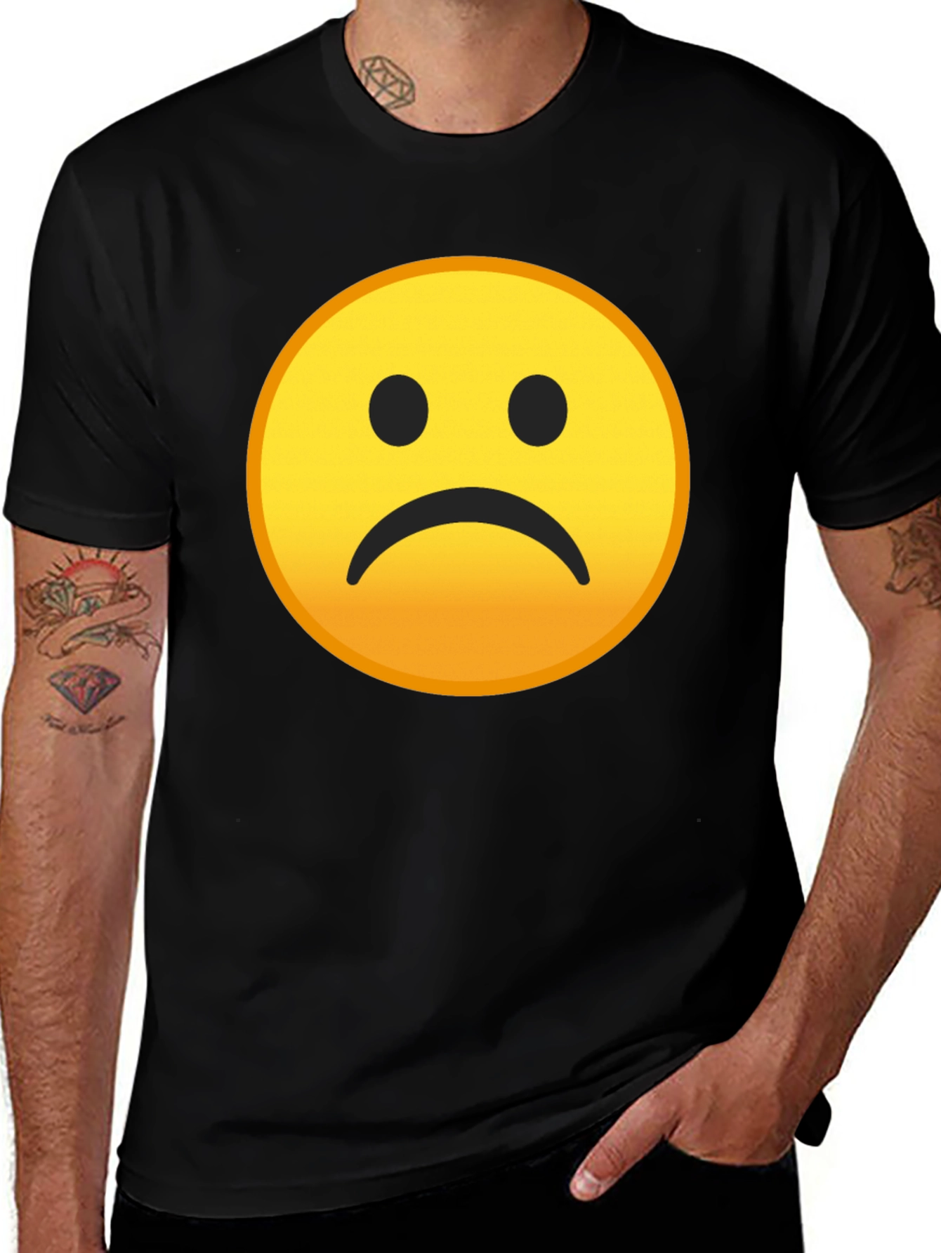 Sad Emoji Graphic Black T-Shirt