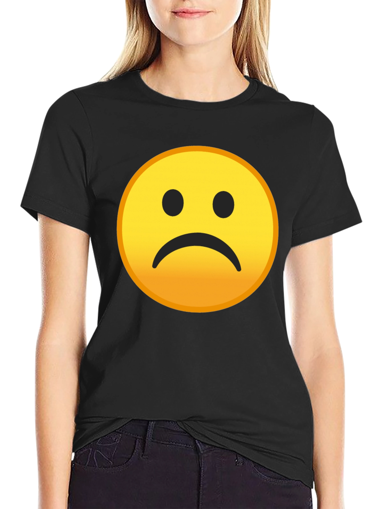 Sad Emoji Graphic Black T-Shirt