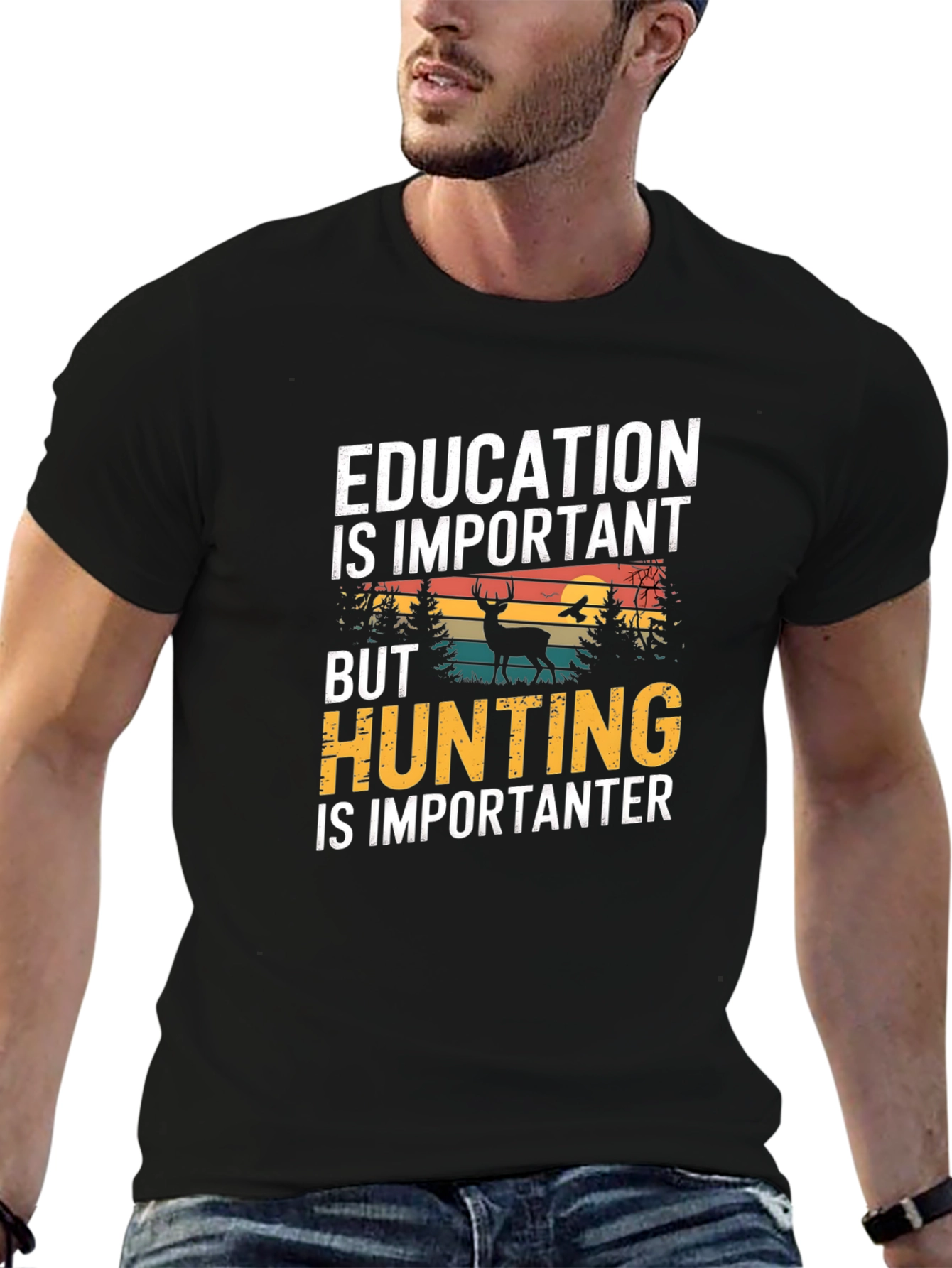 Education vs Hunting Mens T-Shirt
