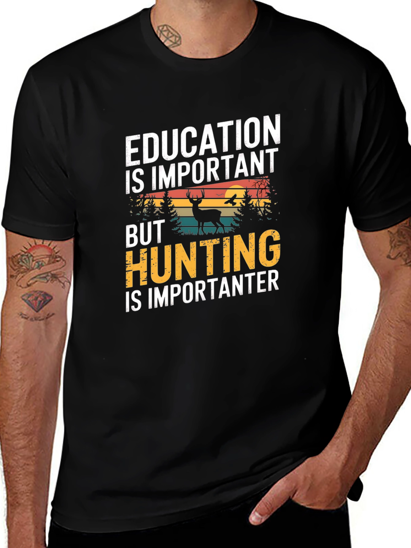 Education vs Hunting Mens T-Shirt