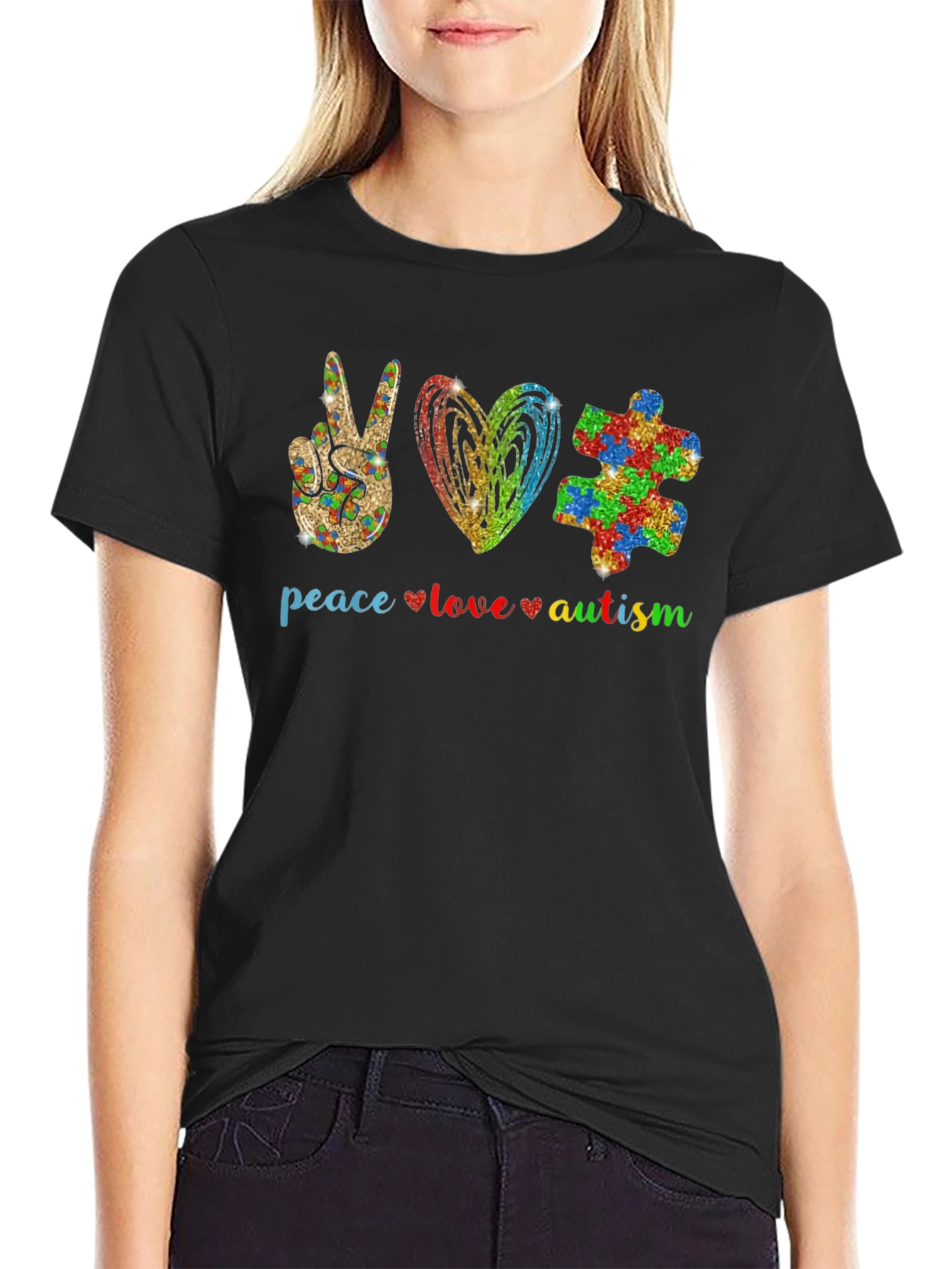Peace Love Autism Graphic T-Shirt