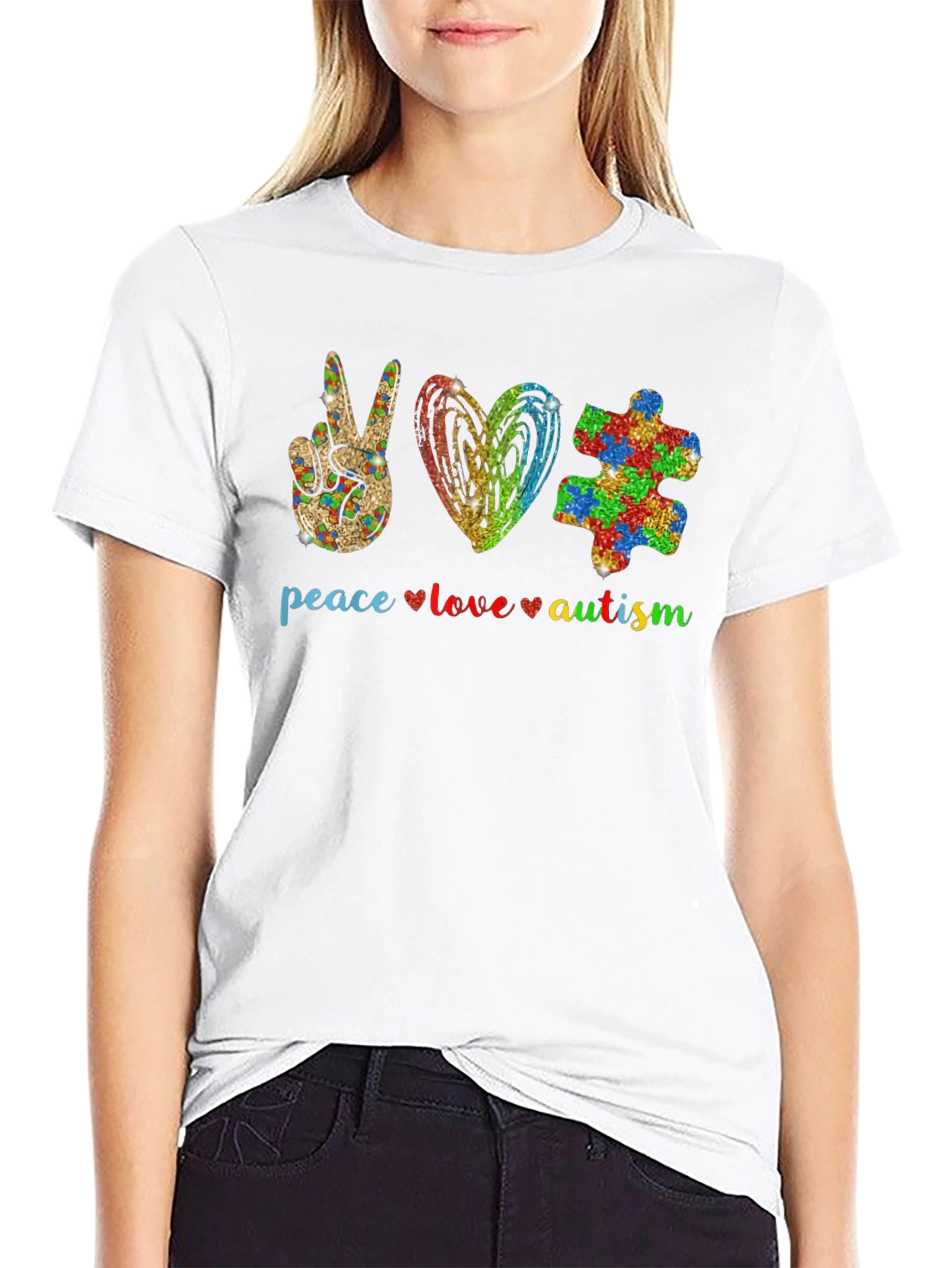 Peace Love Autism Graphic T-Shirt