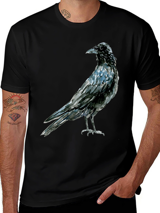 Watercolor Raven Graphic Black T-Shirt