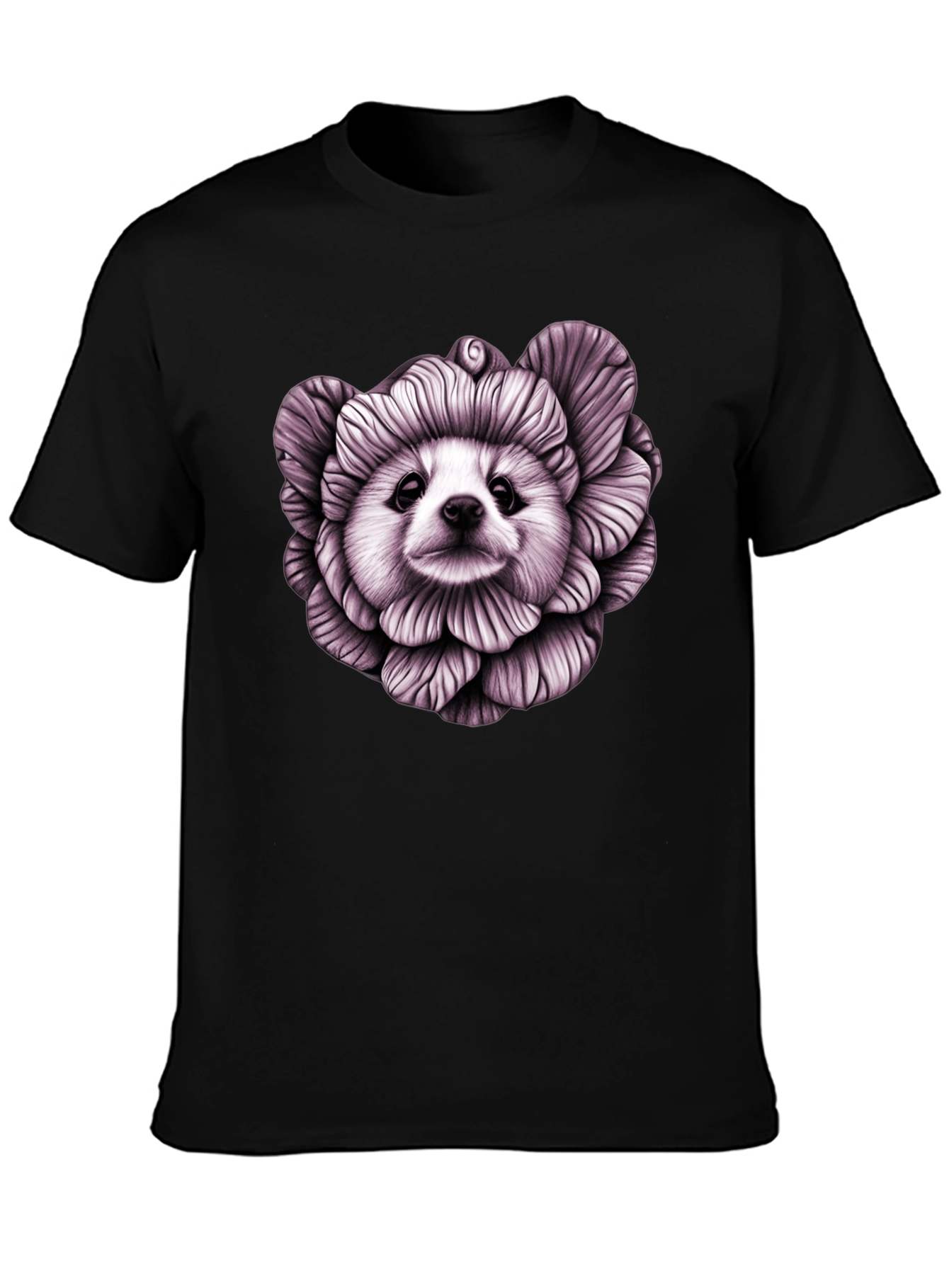 Floral Dog Graphic Black T-Shirt