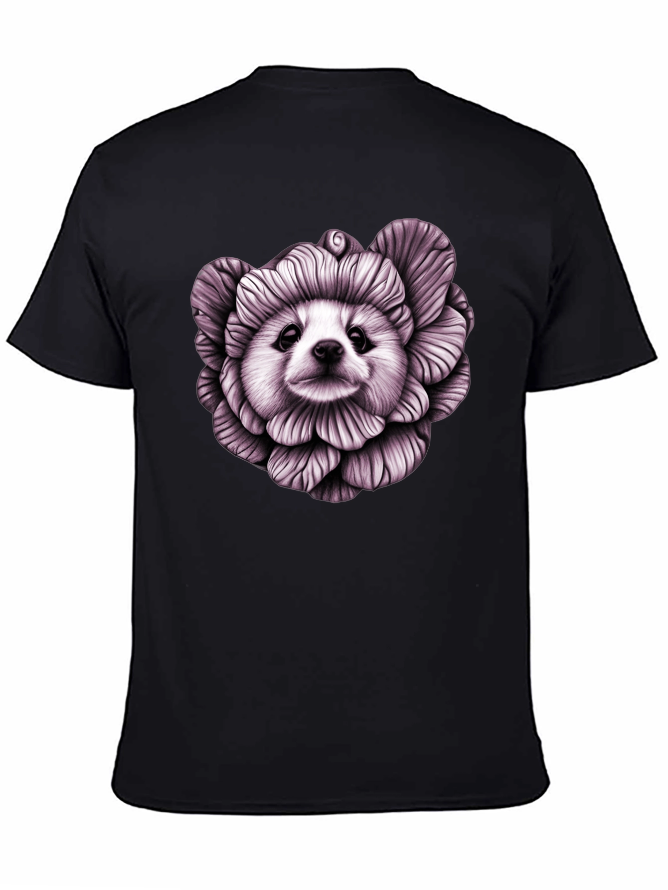 Floral Dog Graphic Black T-Shirt
