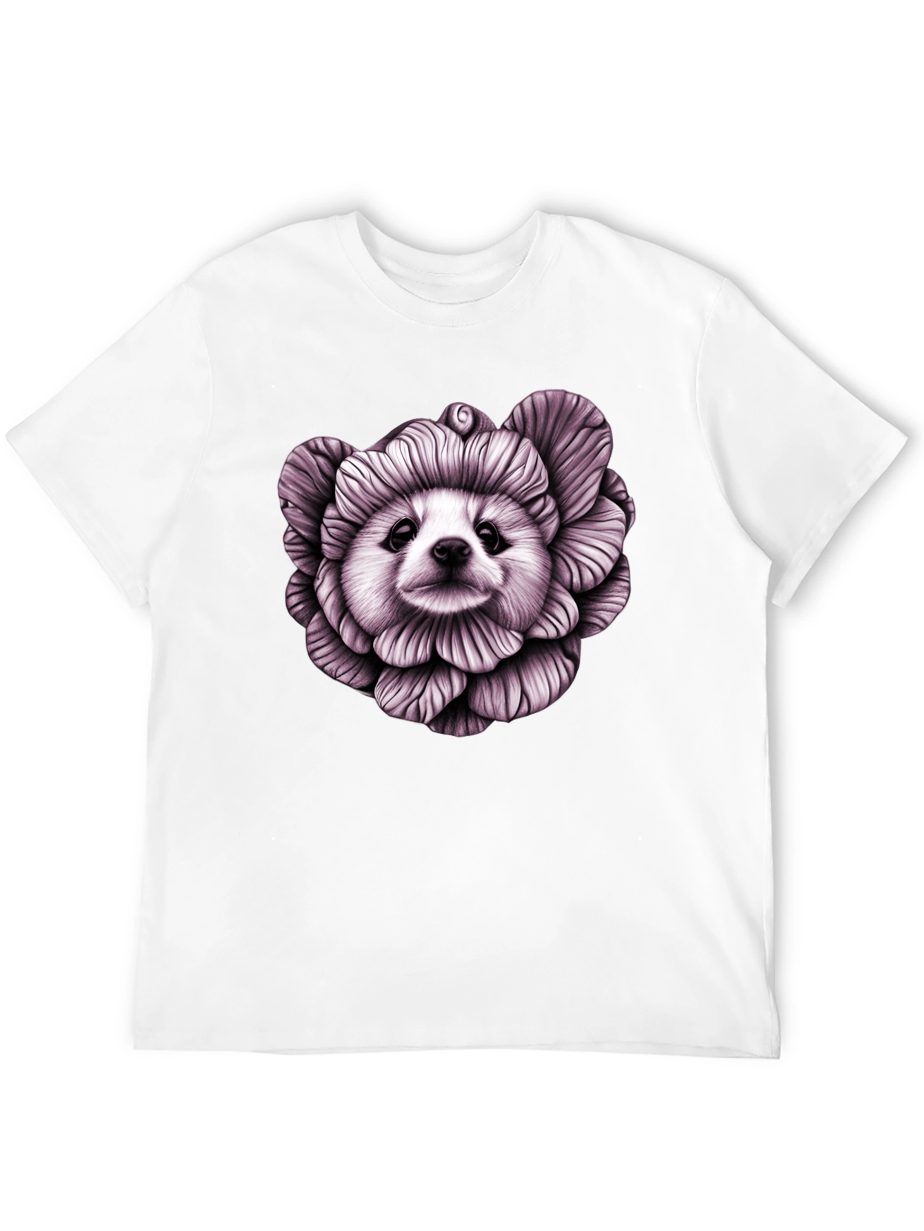 Floral Dog Graphic Black T-Shirt