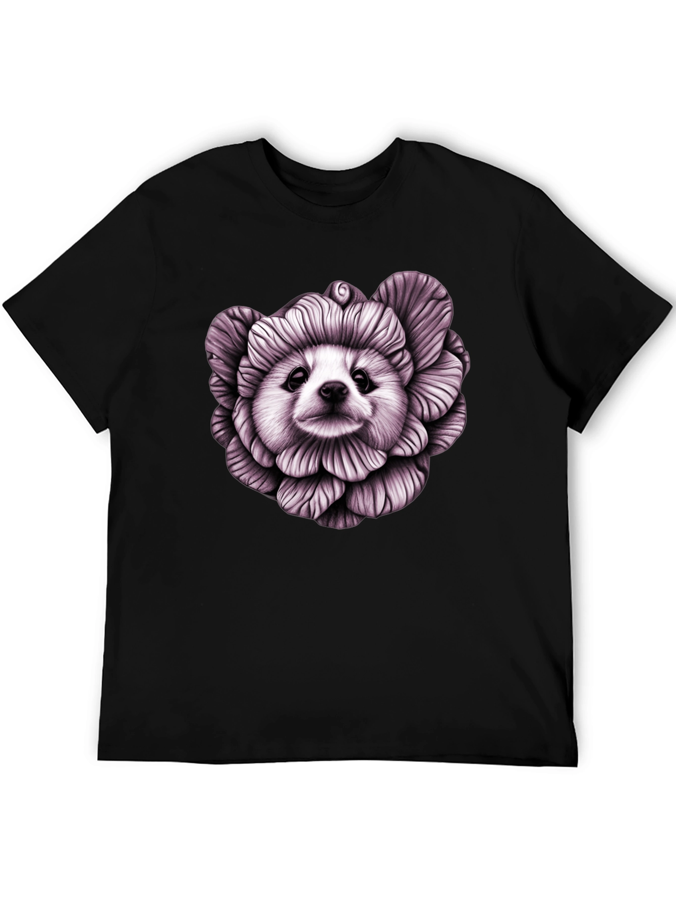 Floral Dog Graphic Black T-Shirt