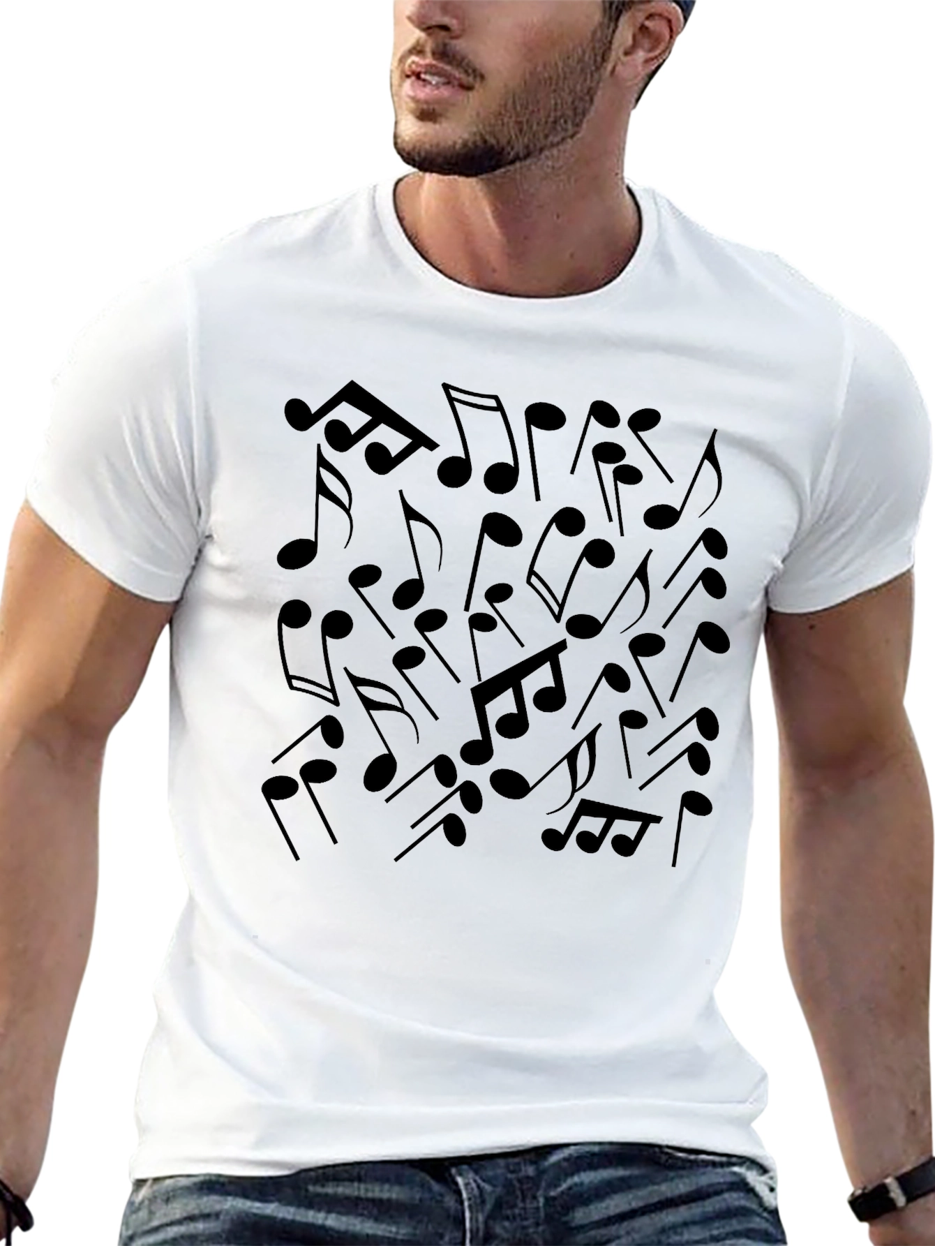 Musical Notes Graphic Tee - Black Cotton Blend