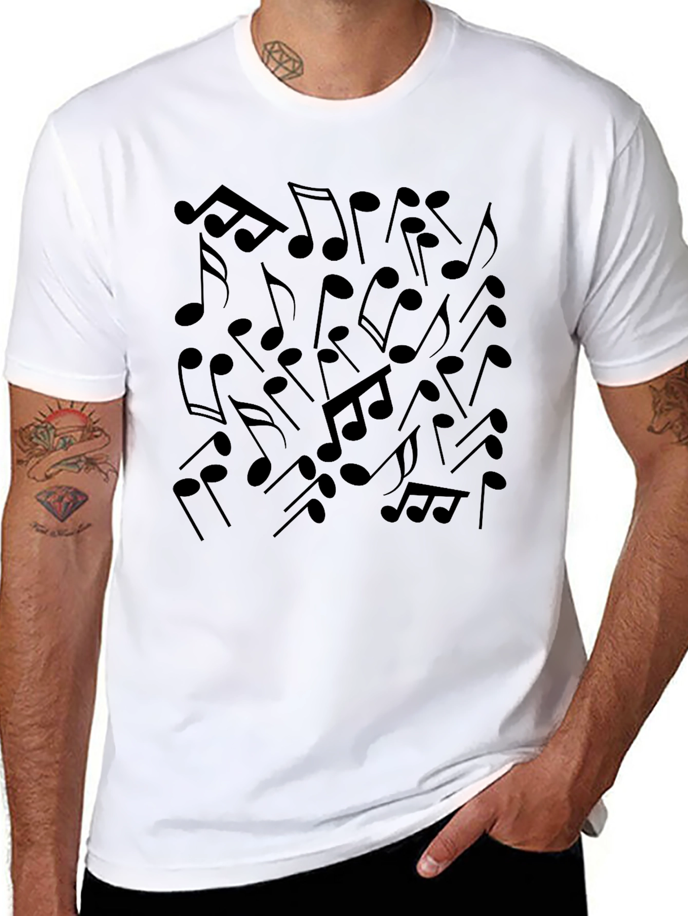 Musical Notes Graphic Tee - Black Cotton Blend