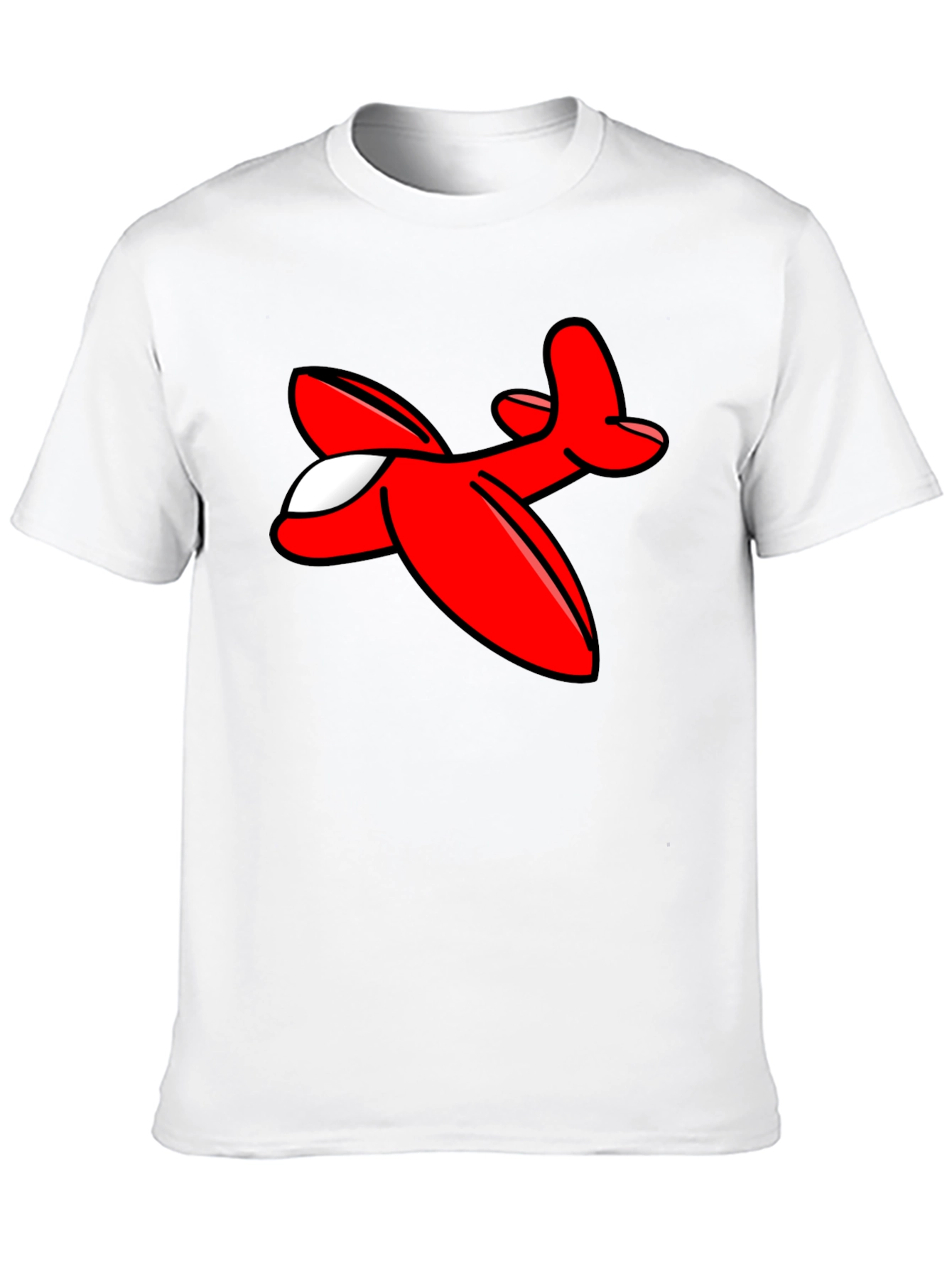 Cartoon Airplane Graphic Tee - Black Cotton T-Shirt