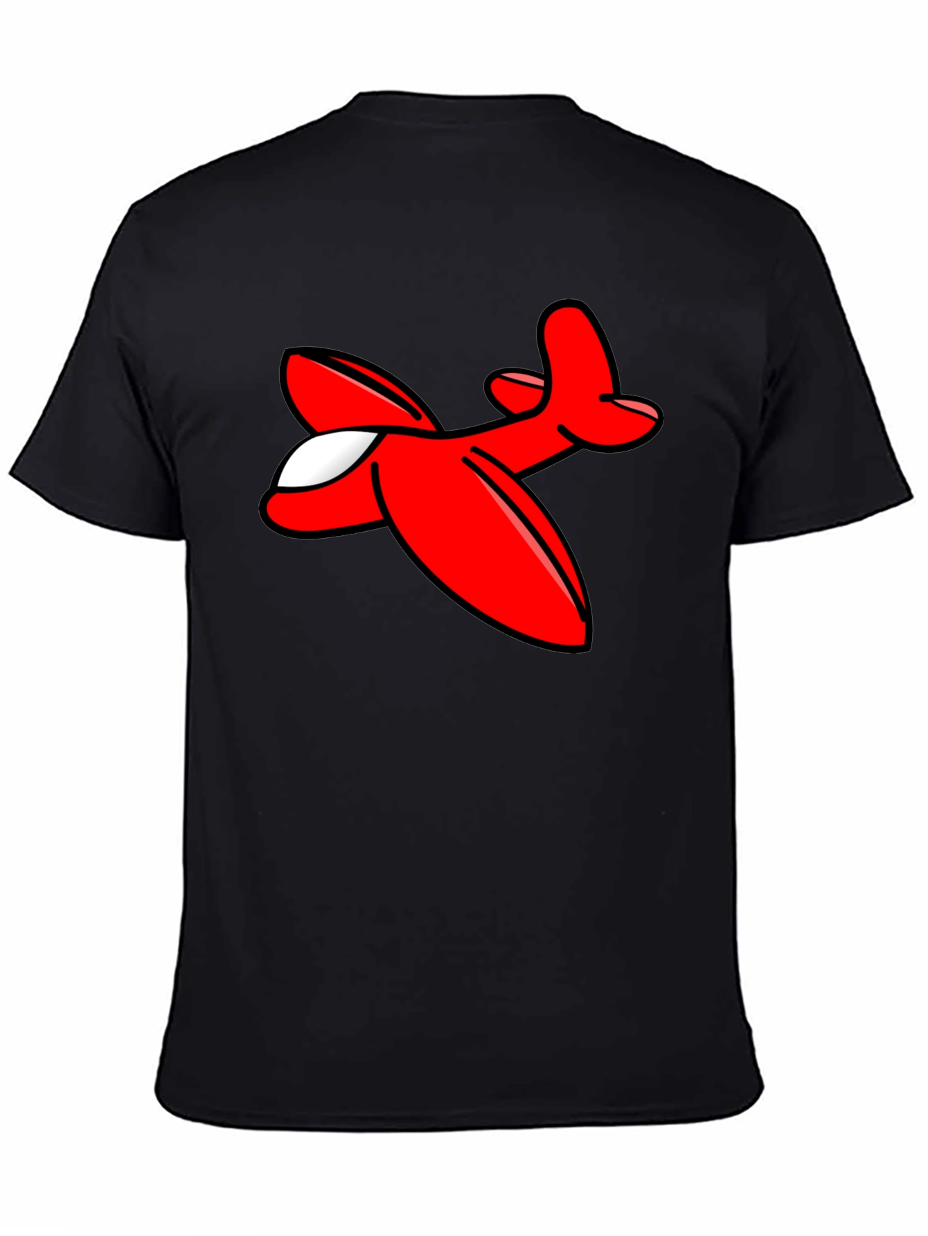 Cartoon Airplane Graphic Tee - Black Cotton T-Shirt