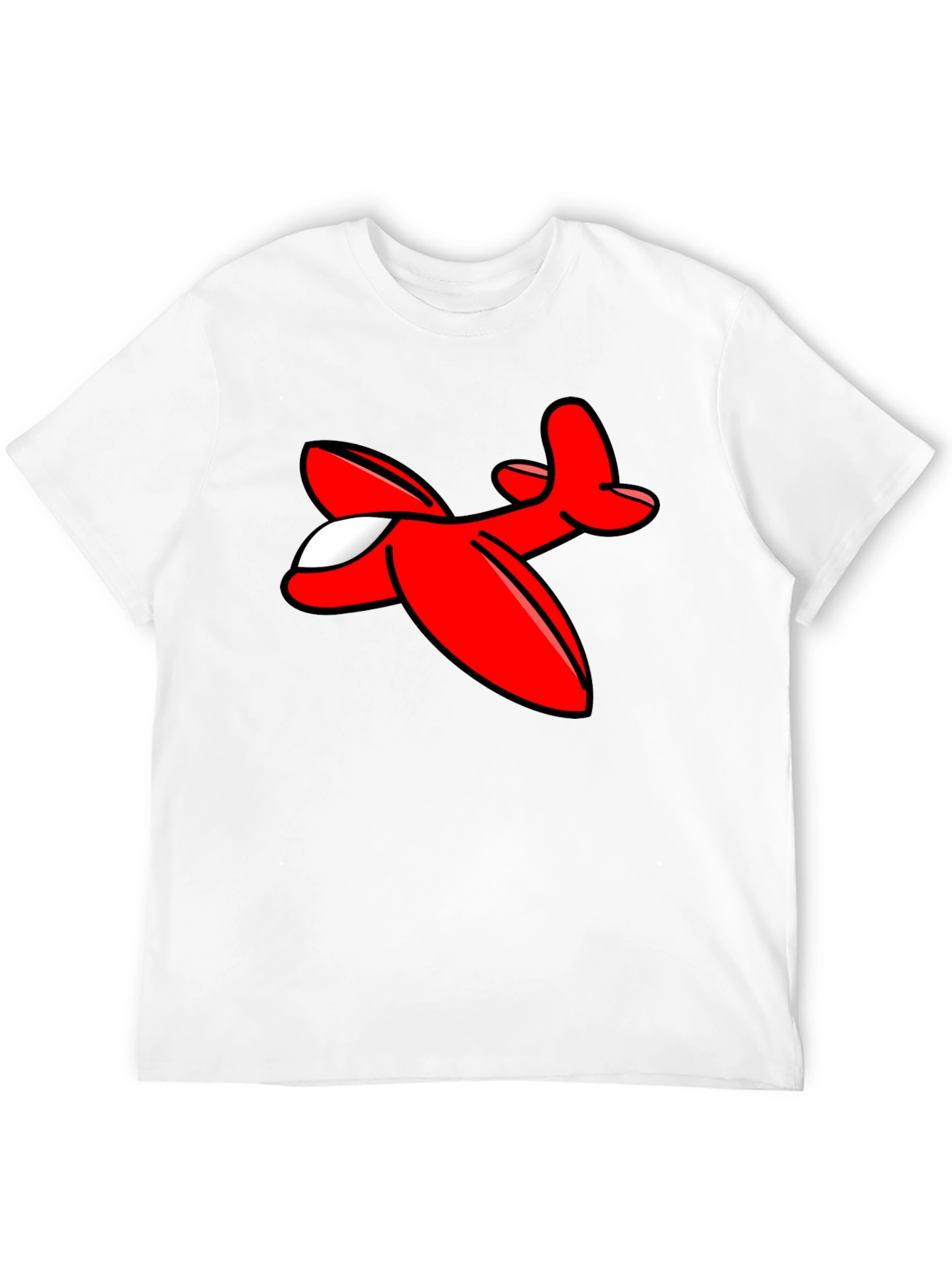 Cartoon Airplane Graphic Tee - Black Cotton T-Shirt