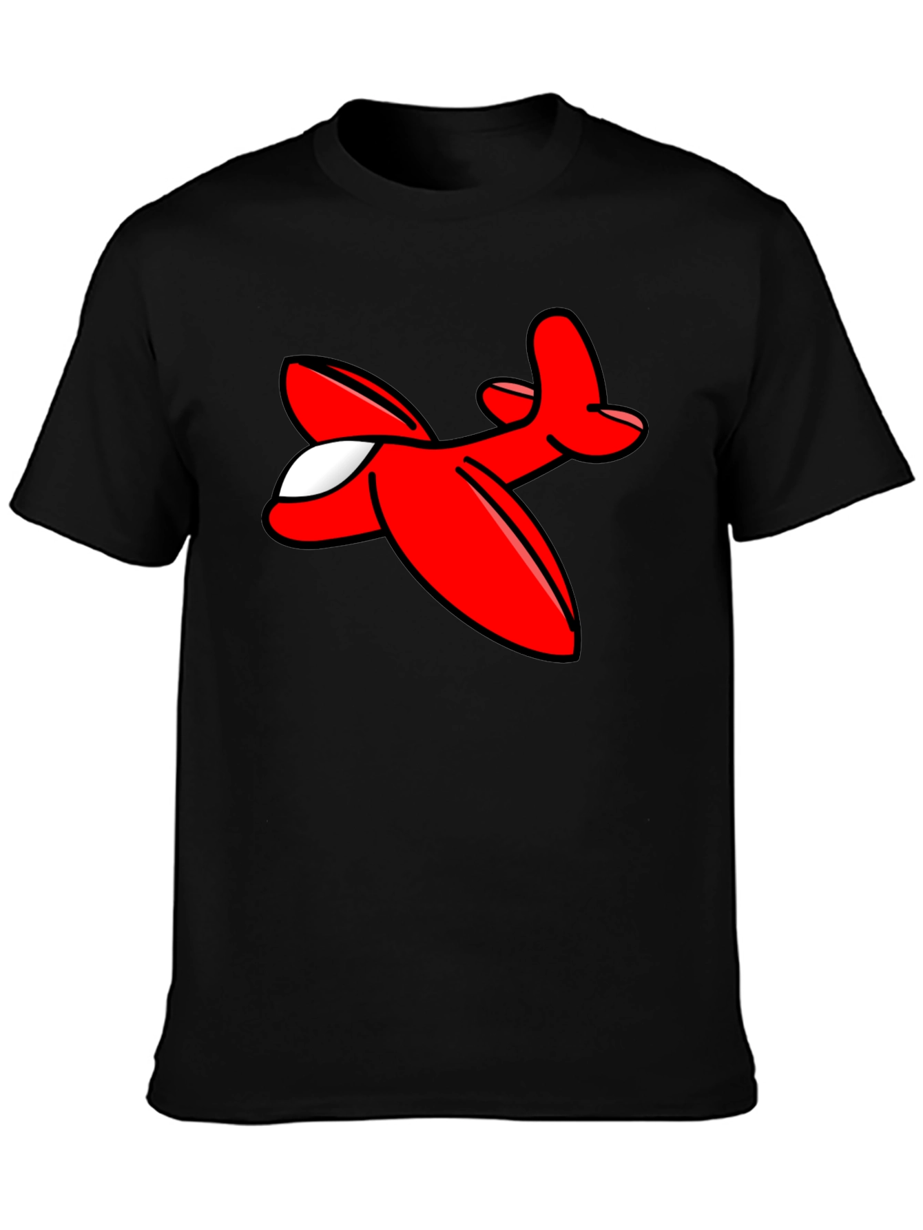 Cartoon Airplane Graphic Tee - Black Cotton T-Shirt