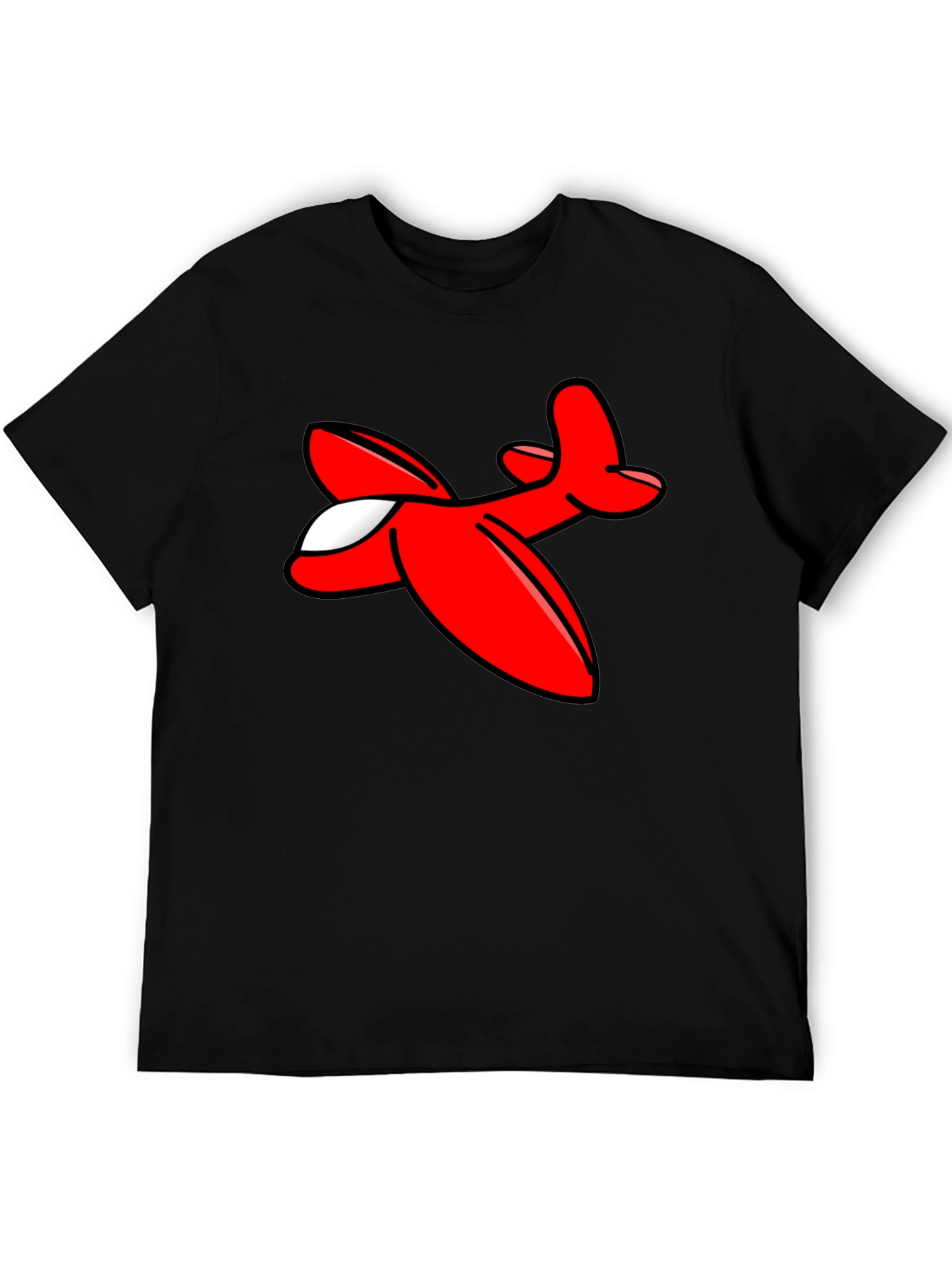 Cartoon Airplane Graphic Tee - Black Cotton T-Shirt