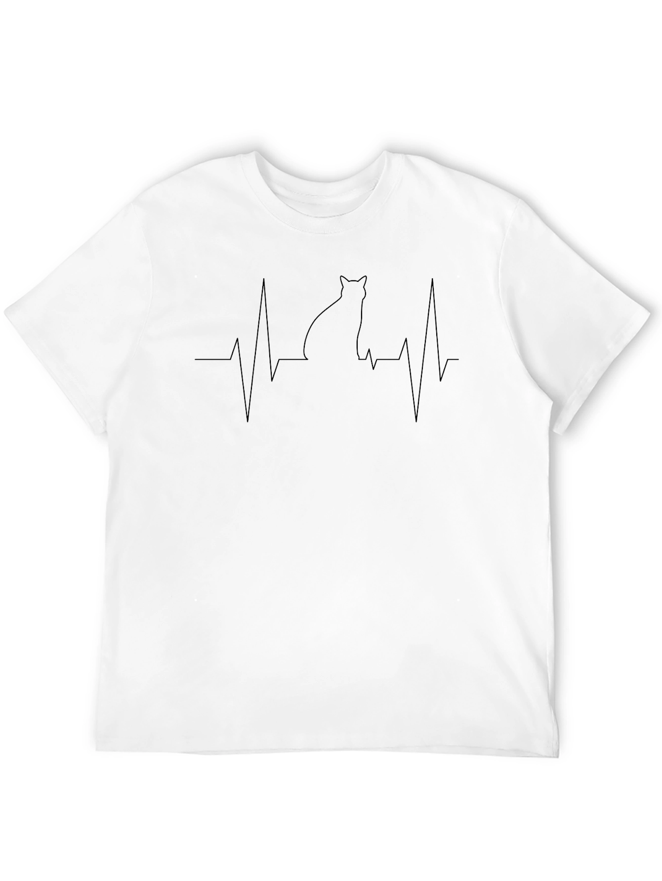 Cat ECG Heartbeat T-Shirt - Black