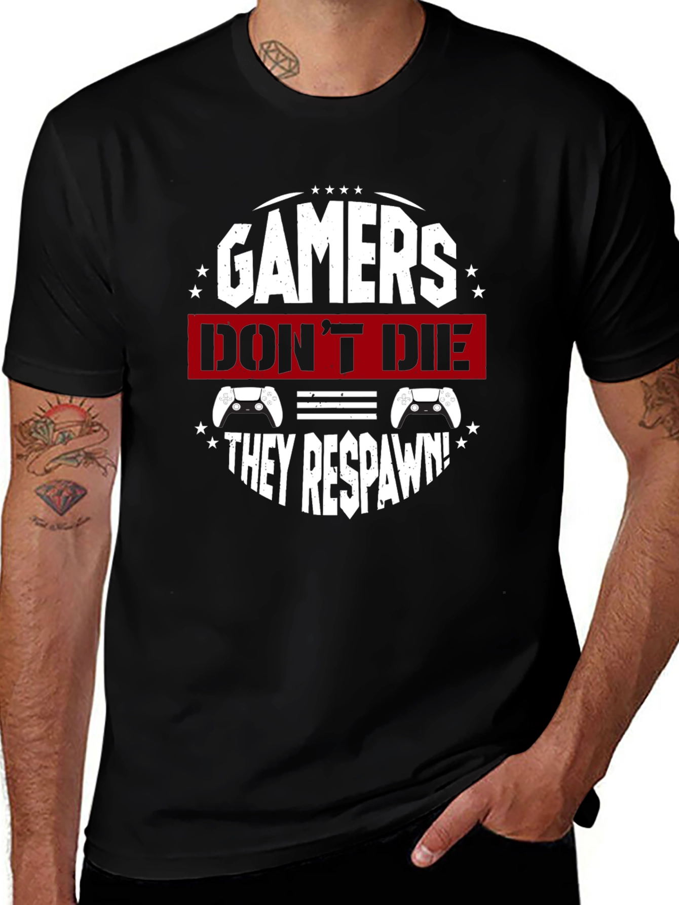 Gamers Dont Die They Respawn Black T-Shirt