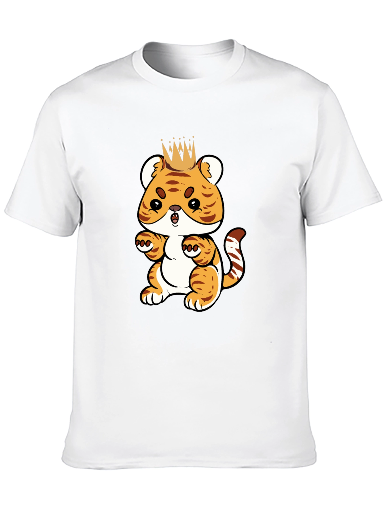 Cute Cartoon Tiger King Black T-Shirt