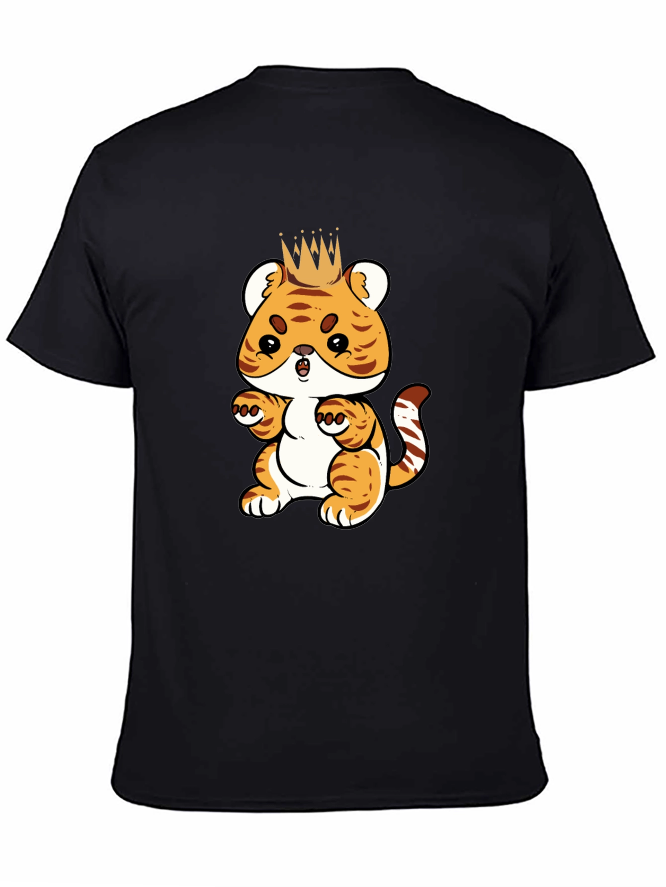Cute Cartoon Tiger King Black T-Shirt