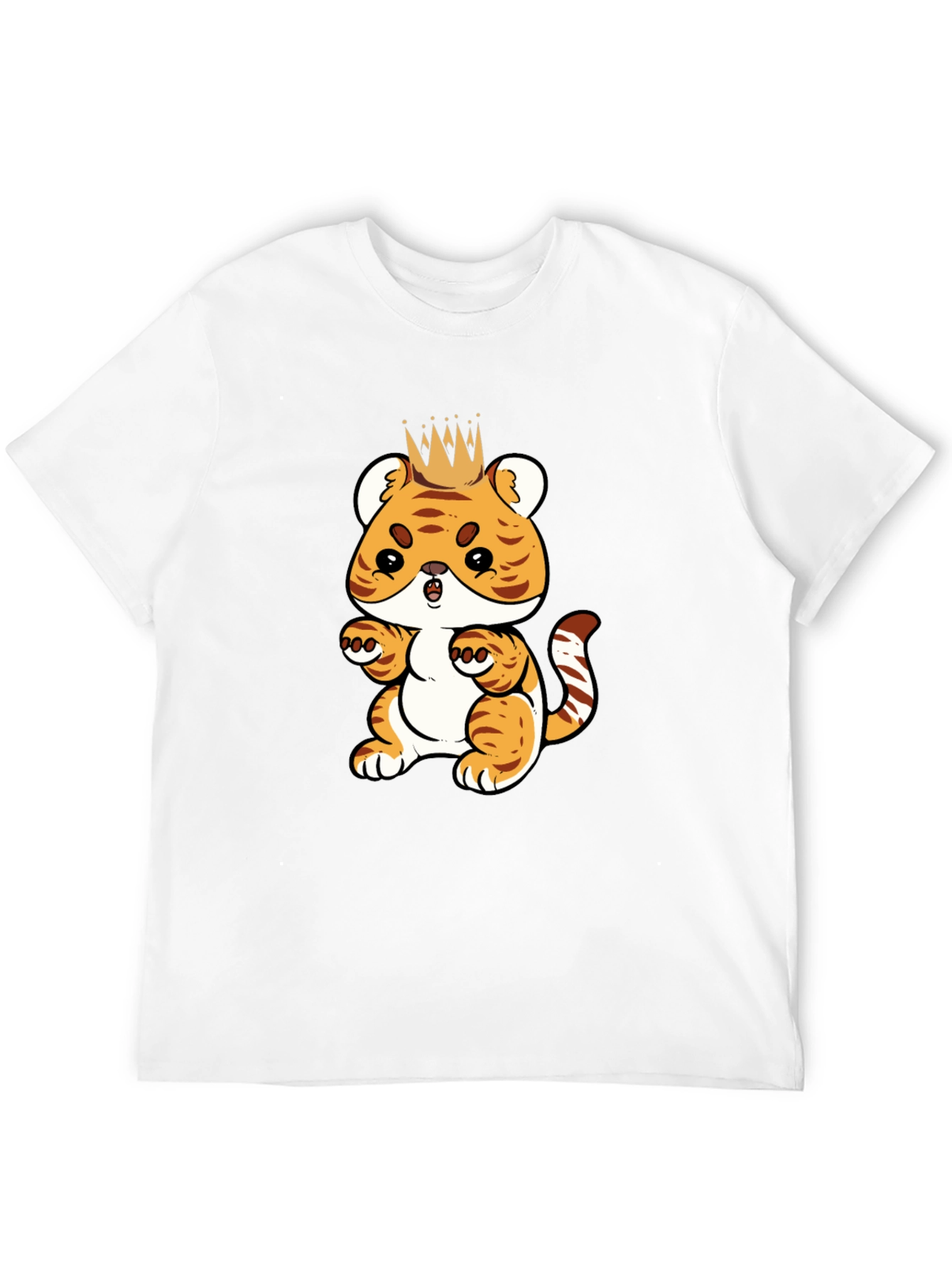 Cute Cartoon Tiger King Black T-Shirt