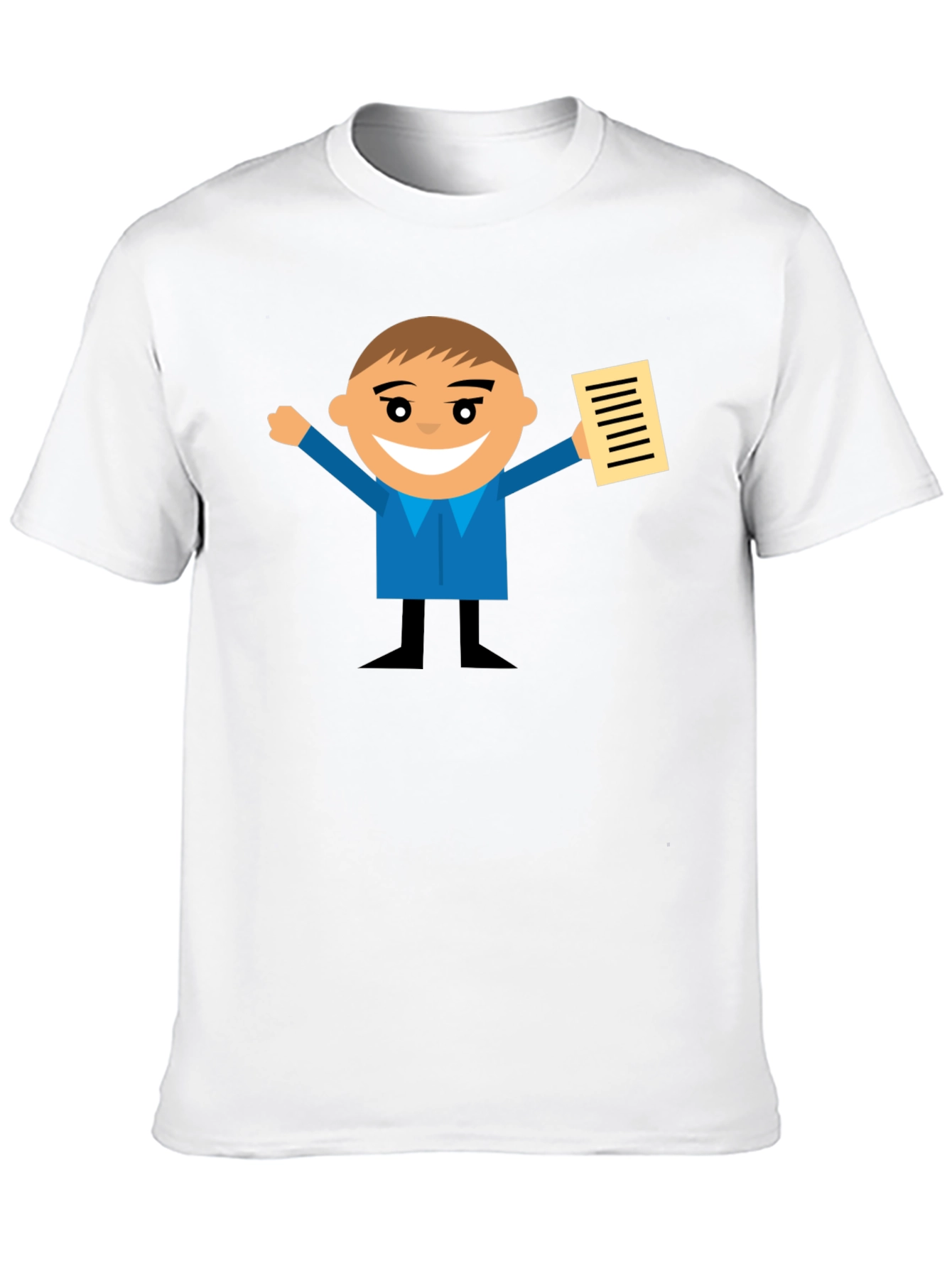 Cartoon Man Holding Document Black T-Shirt
