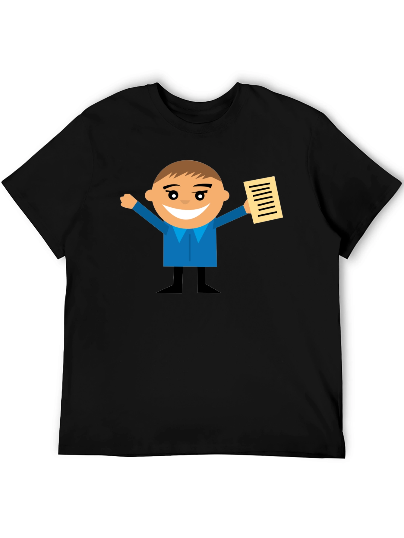 Cartoon Man Holding Document Black T-Shirt