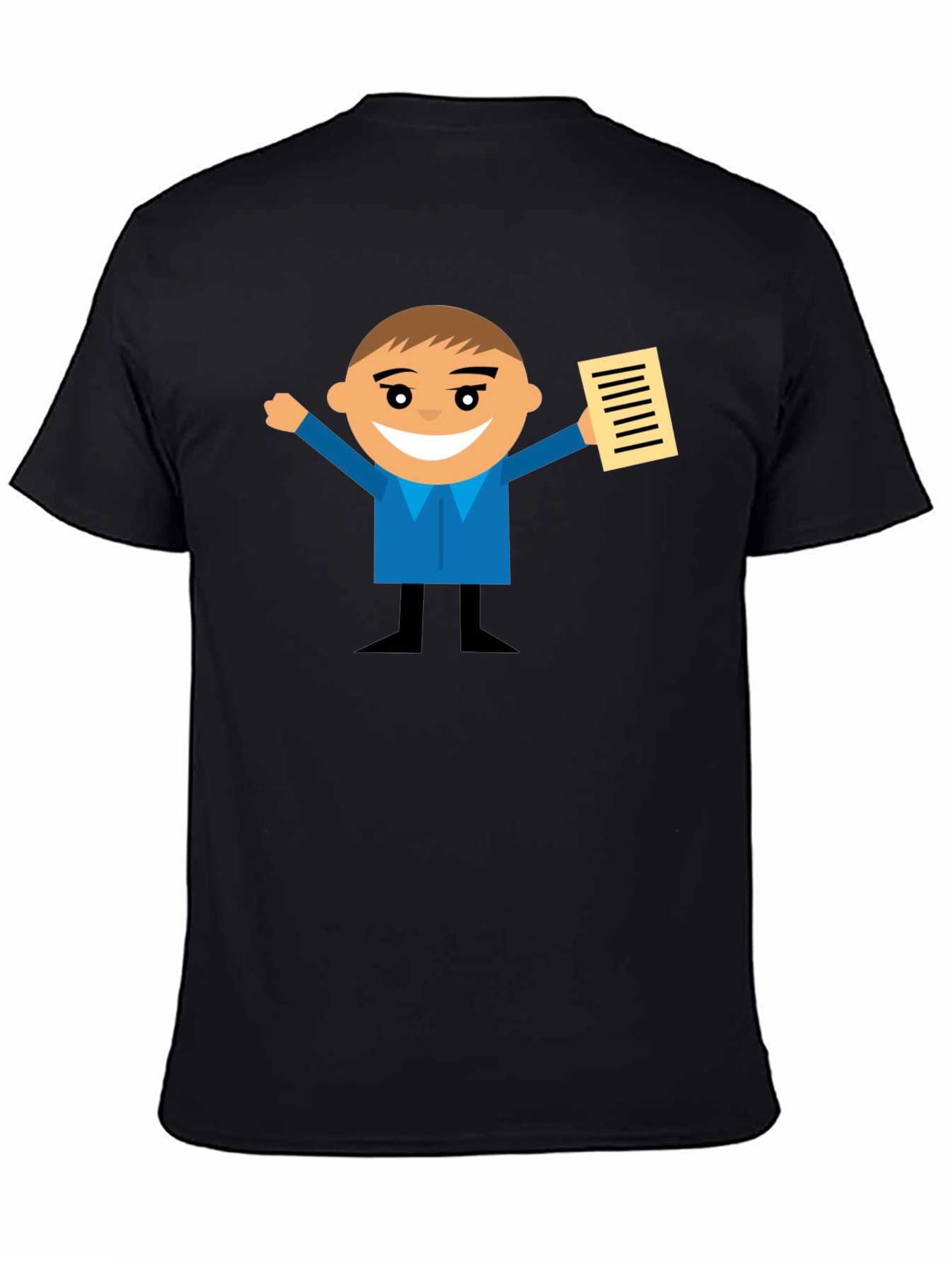 Cartoon Man Holding Document Black T-Shirt