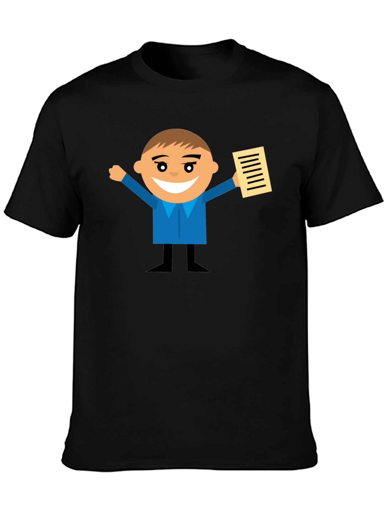 Cartoon Man Holding Document Black T-Shirt