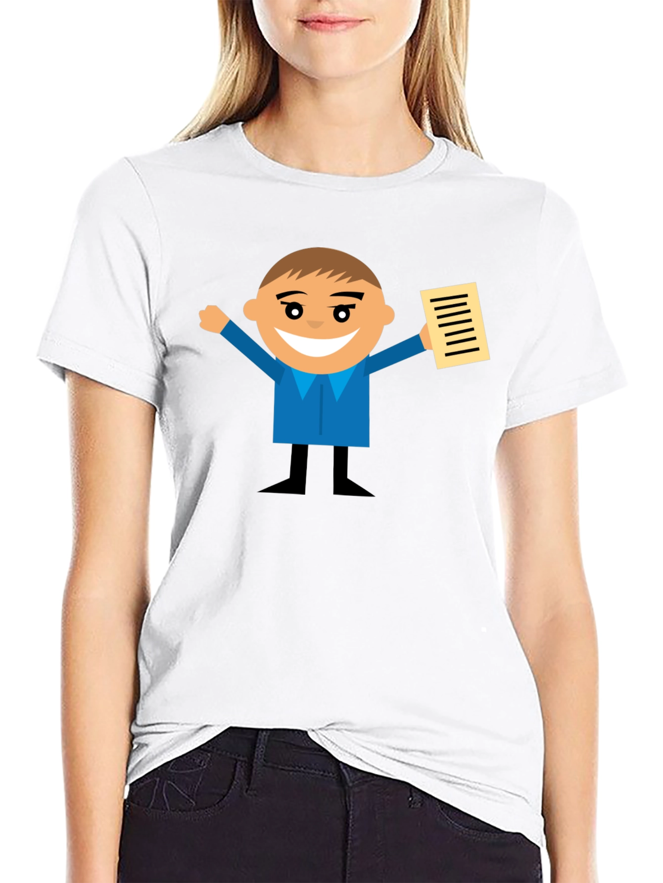 Cartoon Man Holding Document Black T-Shirt