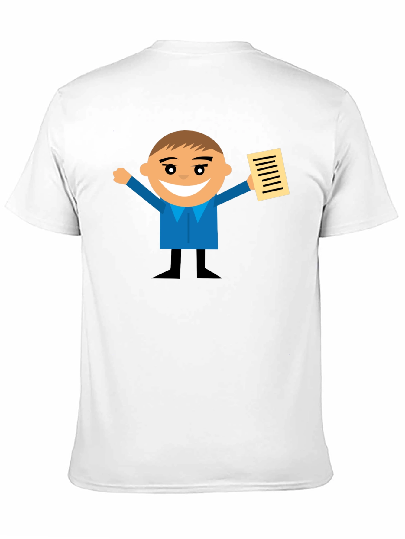 Cartoon Man Holding Document Black T-Shirt