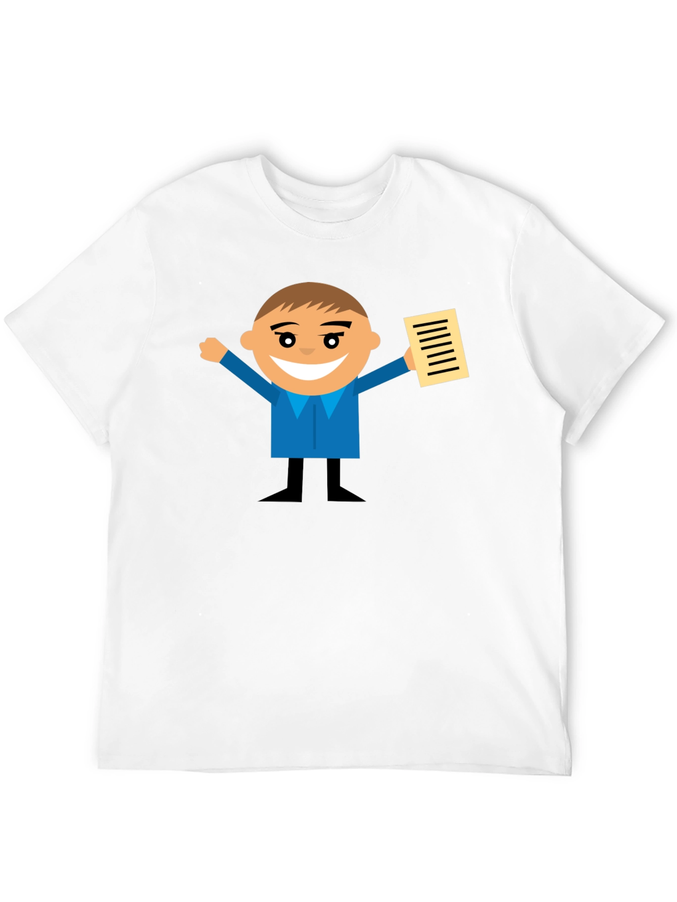 Cartoon Man Holding Document Black T-Shirt