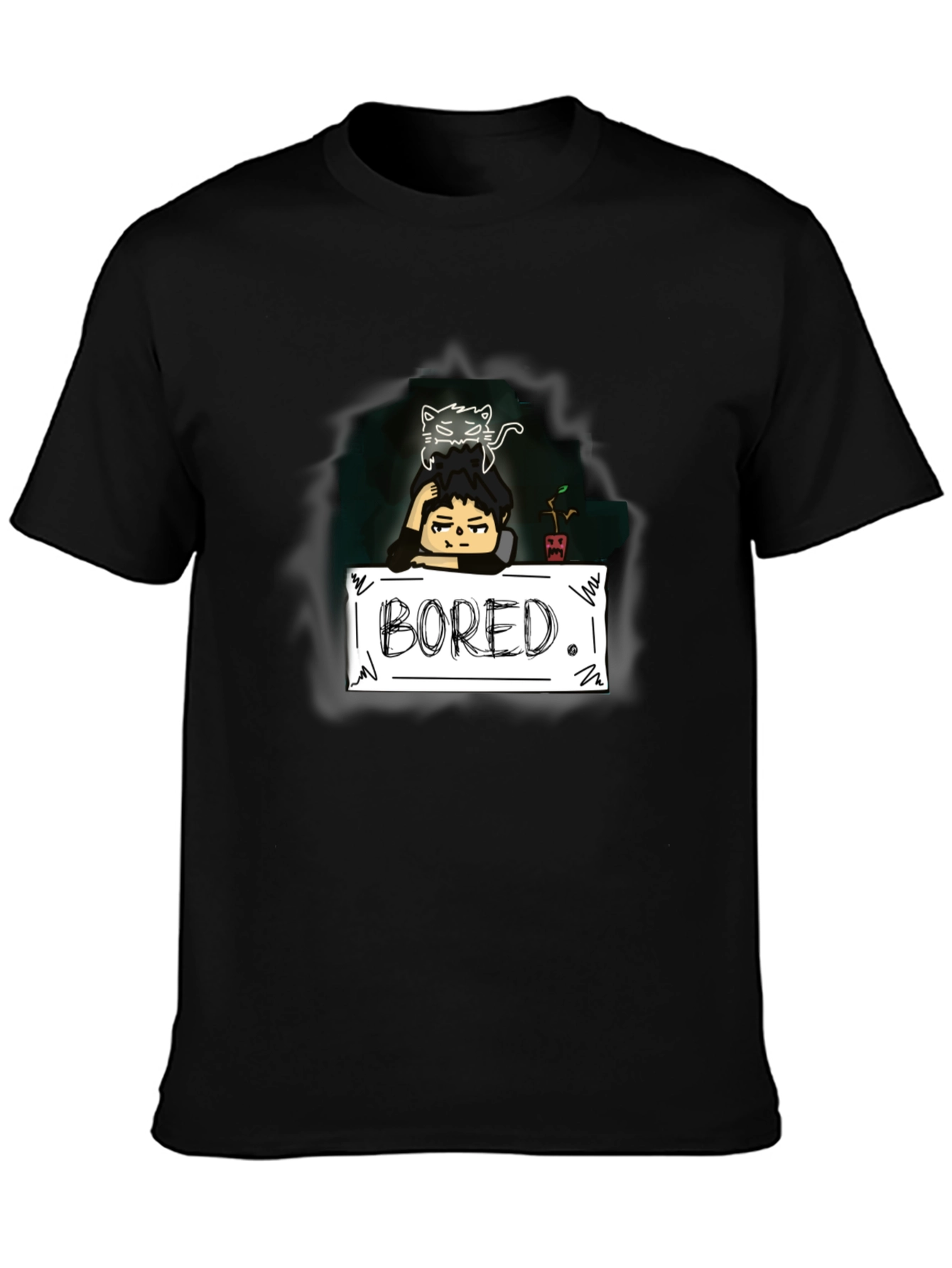 Bored Cat Graphic Tee - Black Cotton T-Shirt