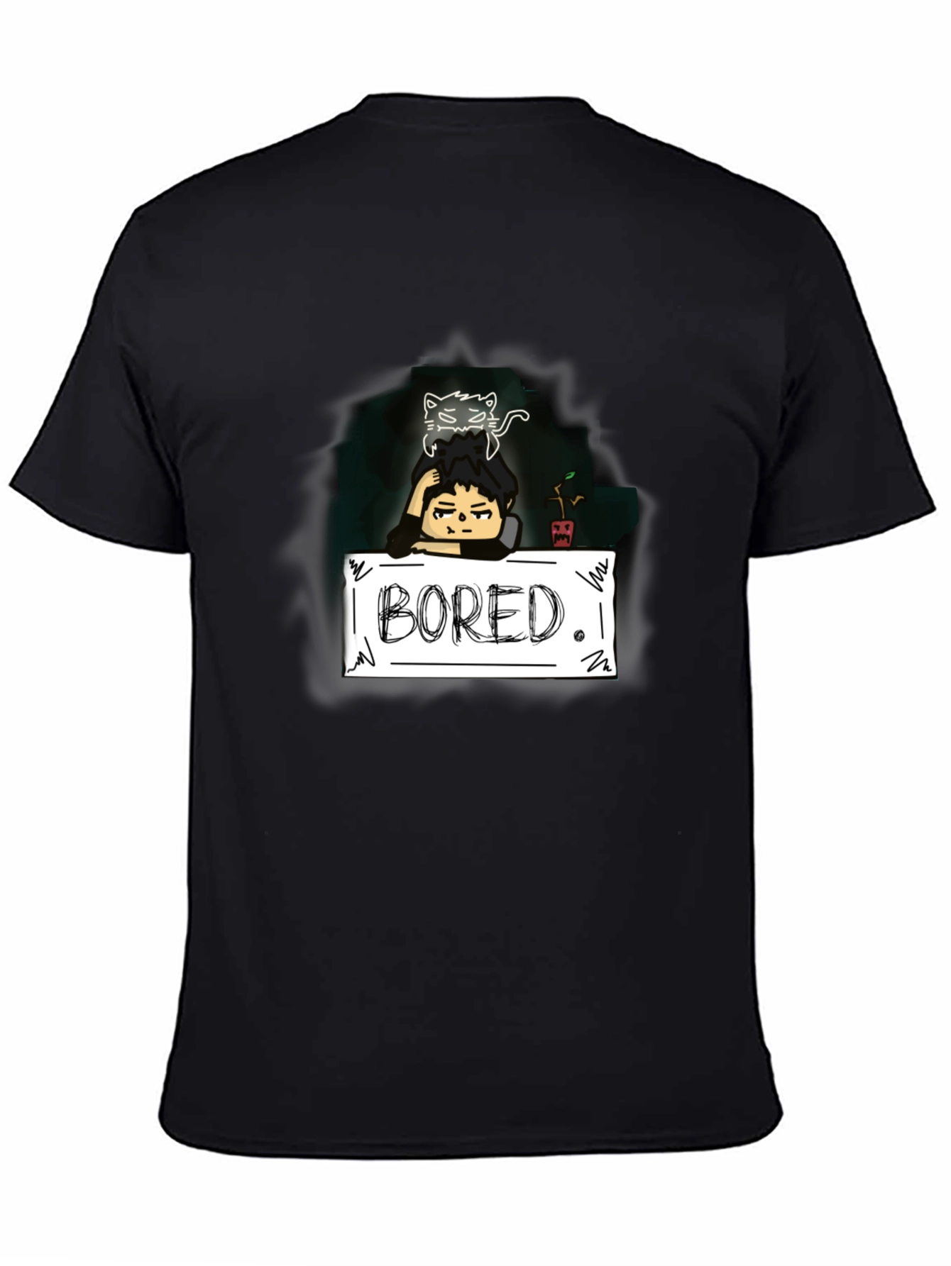 Bored Cat Graphic Tee - Black Cotton T-Shirt