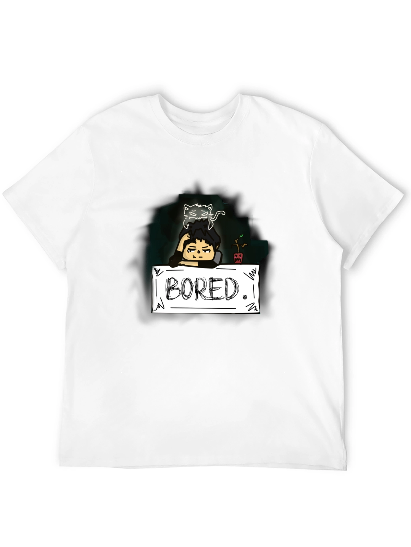 Bored Cat Graphic Tee - Black Cotton T-Shirt