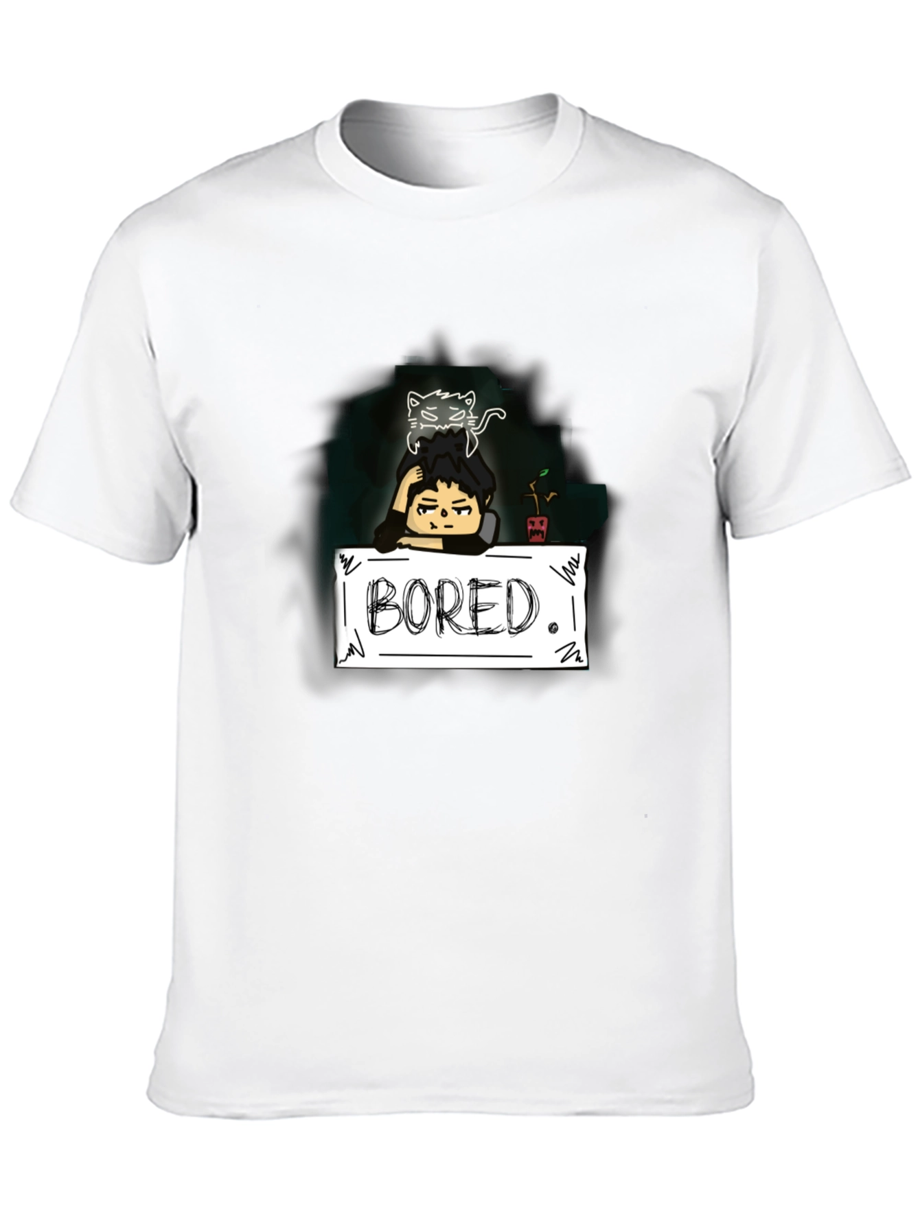 Bored Cat Graphic Tee - Black Cotton T-Shirt