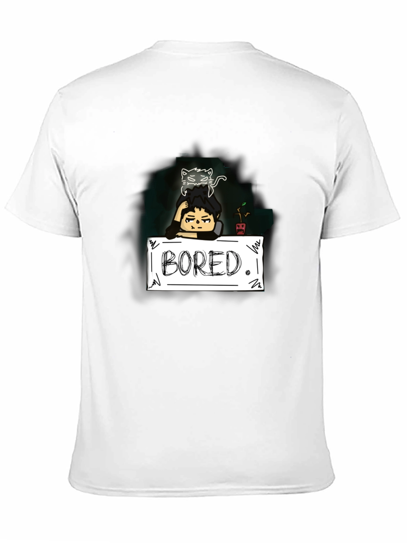 Bored Cat Graphic Tee - Black Cotton T-Shirt
