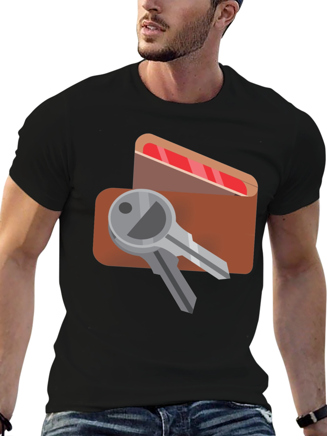 Keys & Wallet Graphic Black T-Shirt