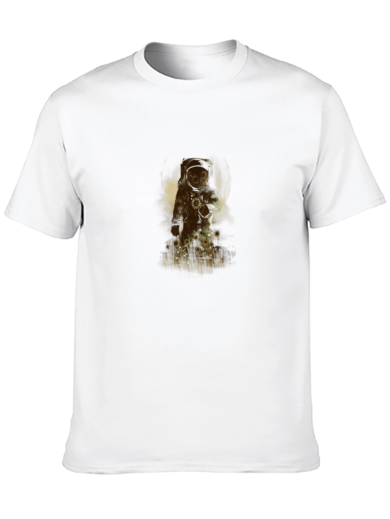 Astronaut Sunflower Graphic Black T-Shirt