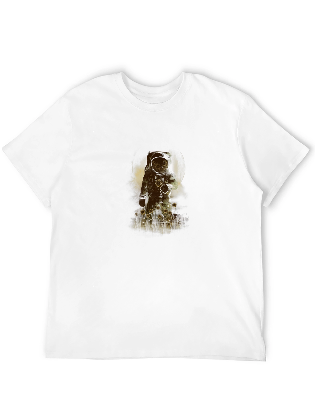 Astronaut Sunflower Graphic Black T-Shirt