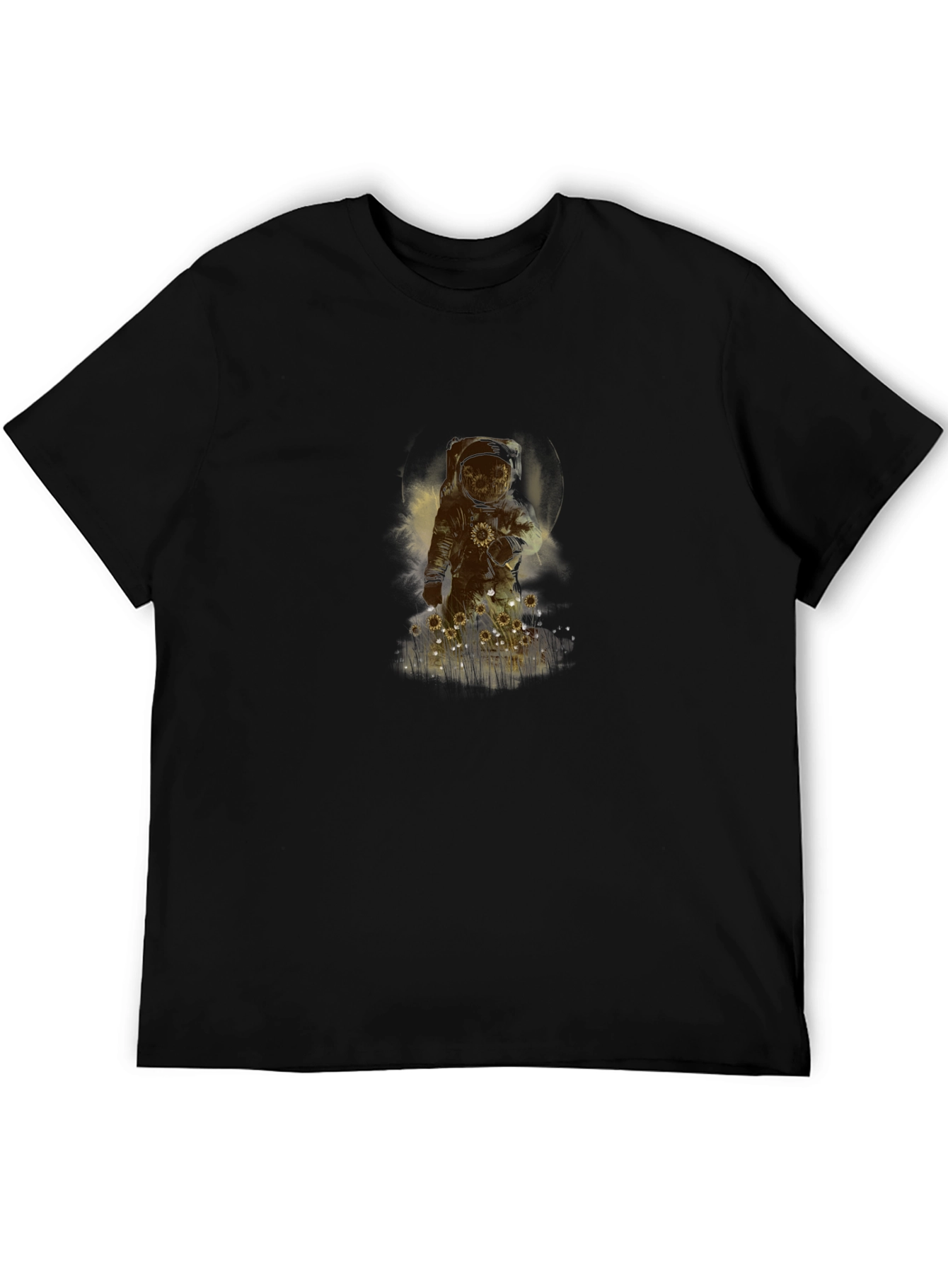 Astronaut Sunflower Graphic Black T-Shirt