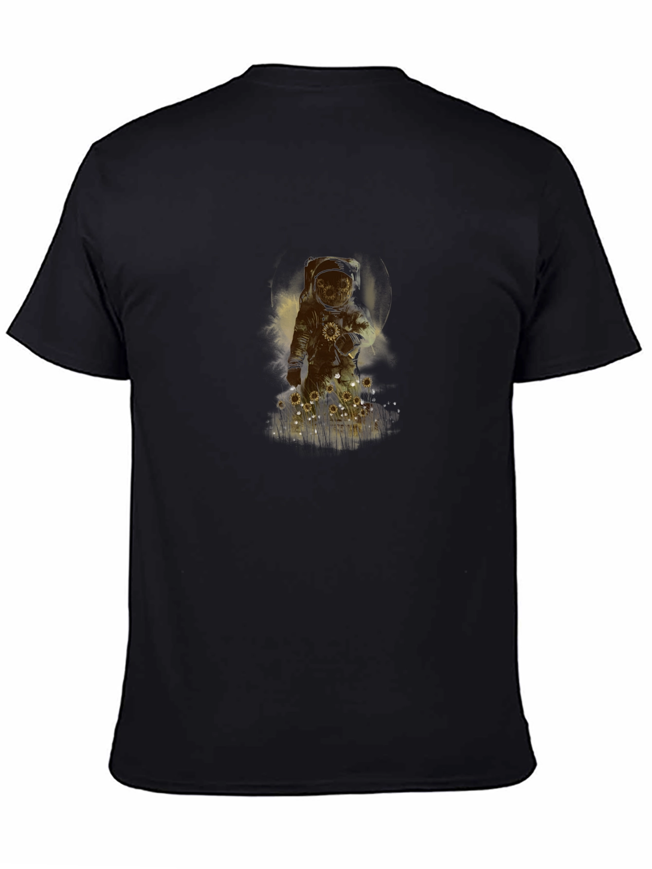 Astronaut Sunflower Graphic Black T-Shirt